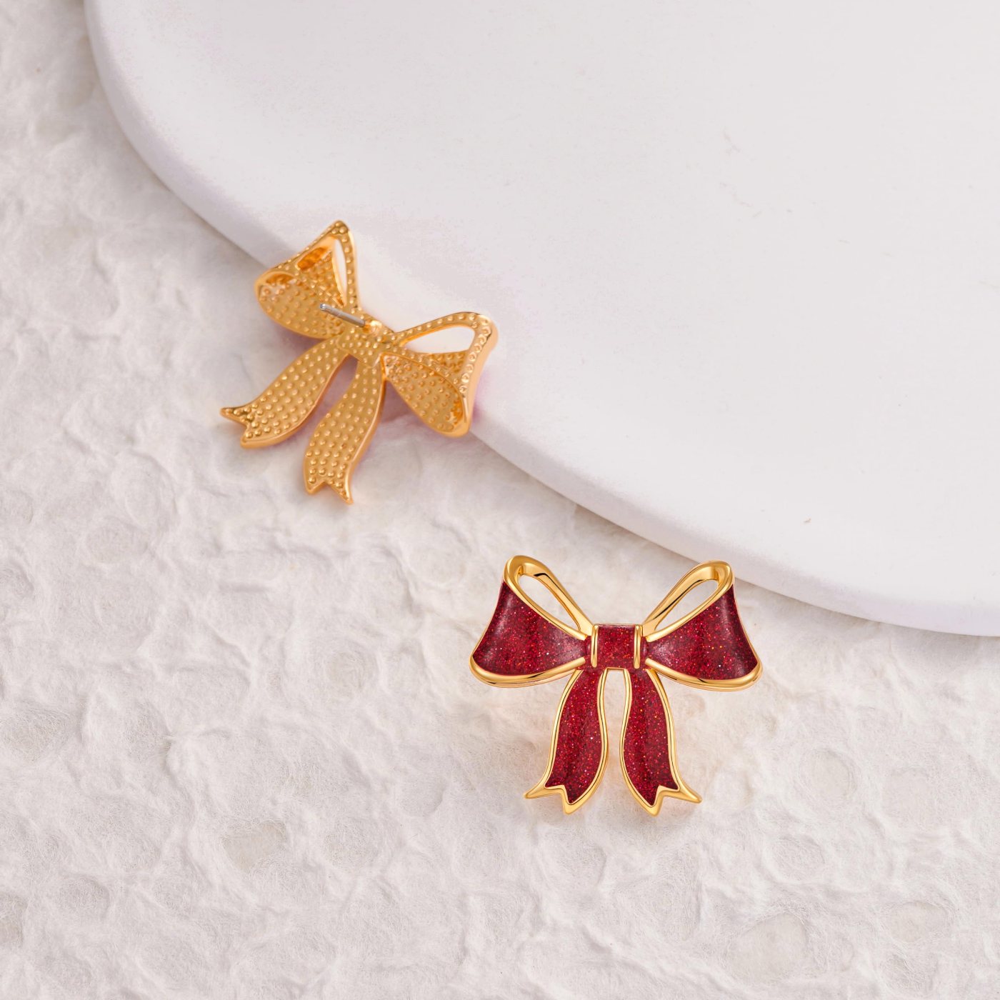 YUJIE Bow Stud Earrings, Glitter Red, view 4