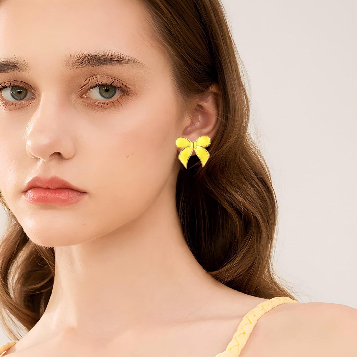 YUJIE Bow Stud Earrings, Yellow, second view