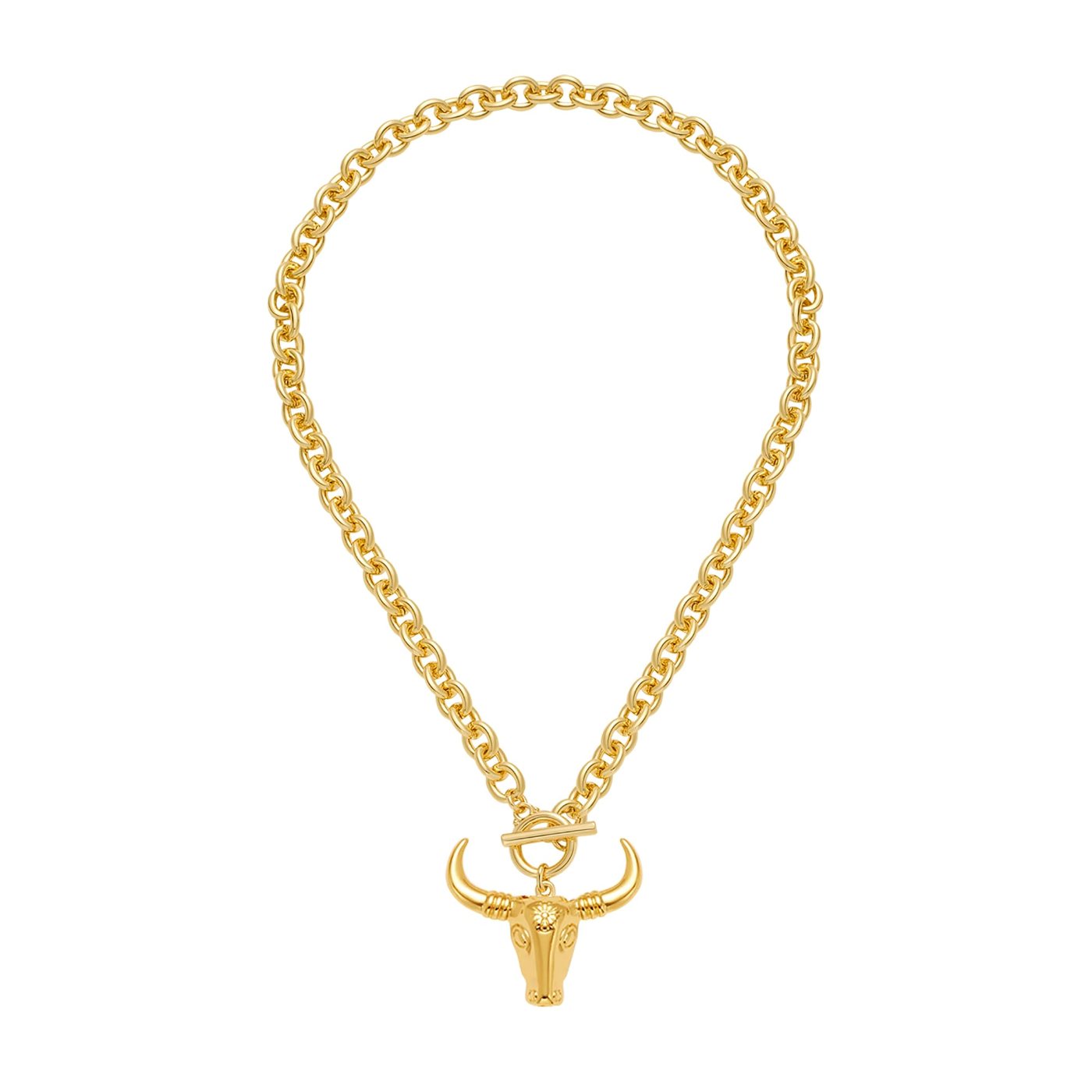 YUJIE Bull Skull Pendant Necklace, gold tone