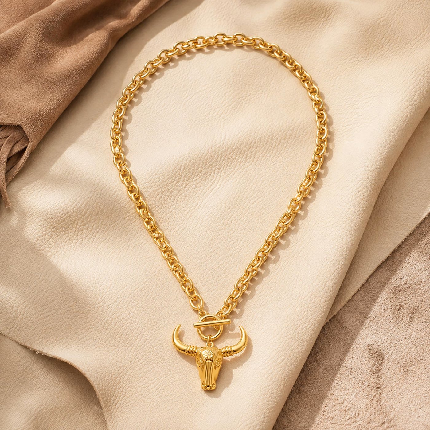 YUJIE Bull Skull Pendant Necklace, view 3