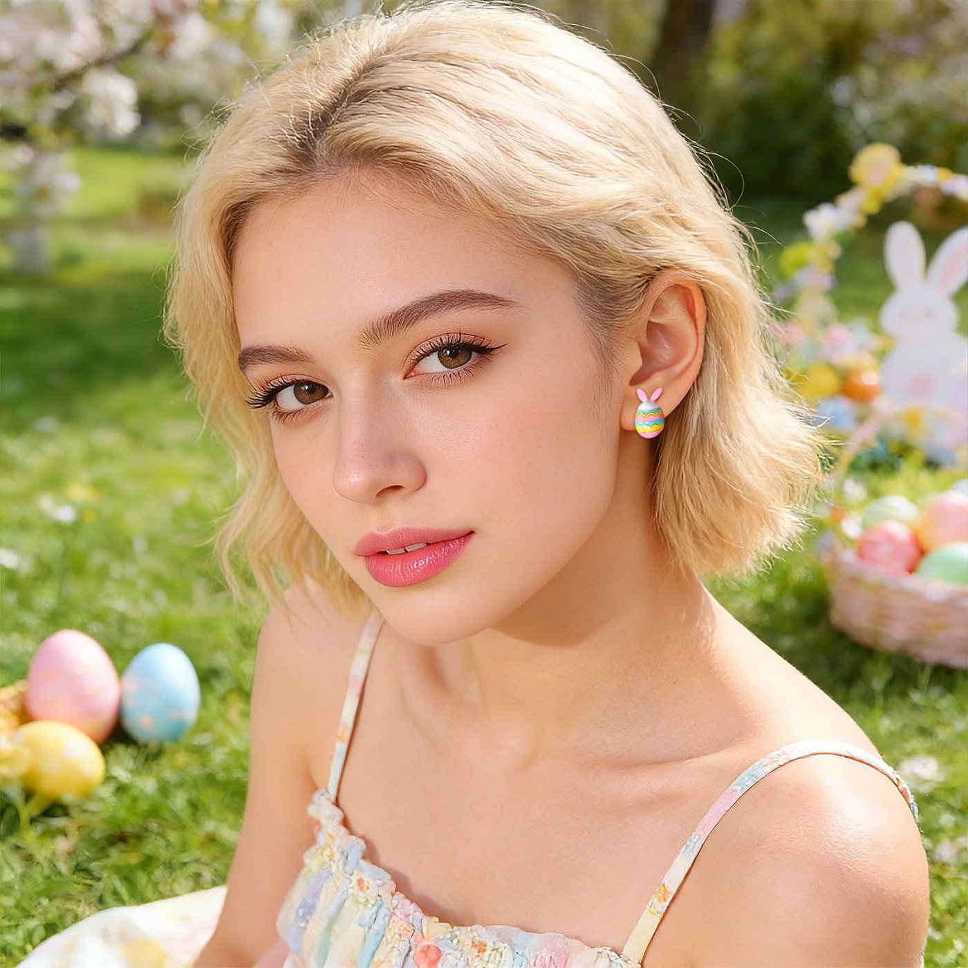 YUJIE Bunny Egg Stud Earrings, Pastel Egg, color