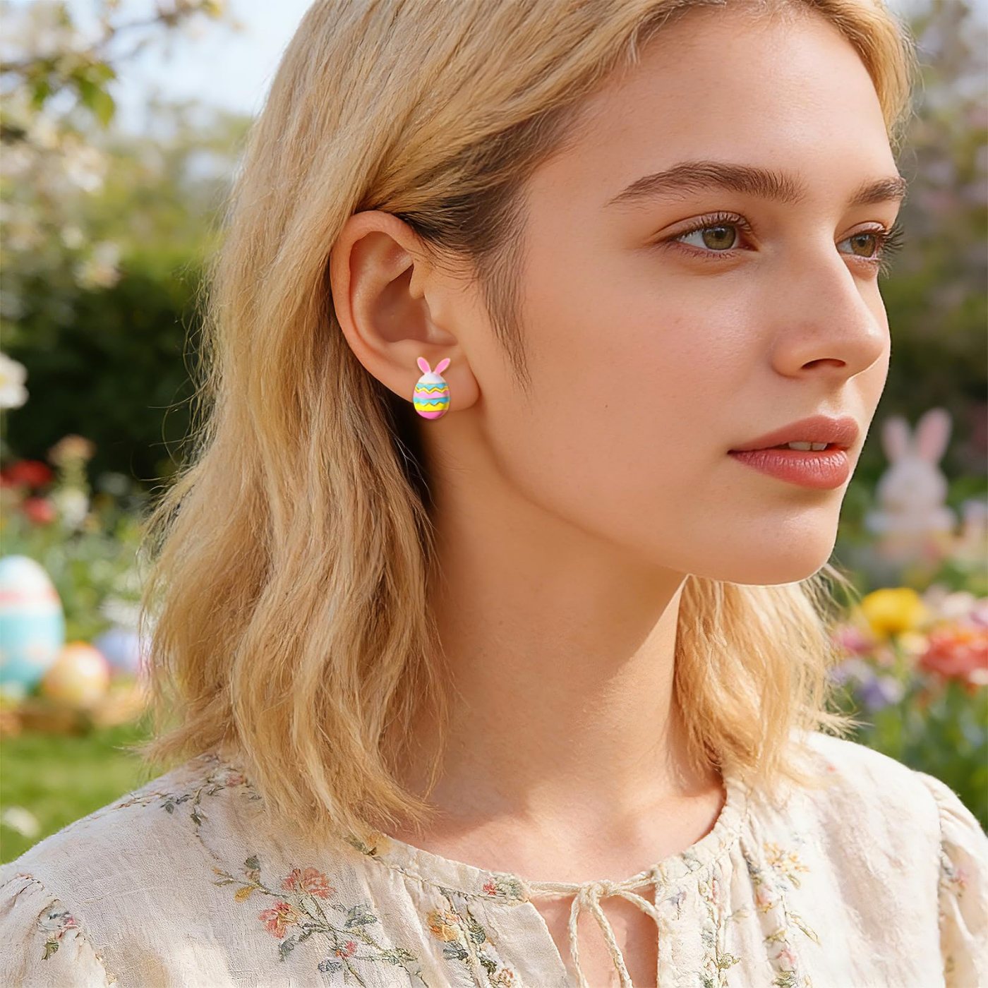 YUJIE Bunny Egg Stud Earrings, Pastel Egg, second view