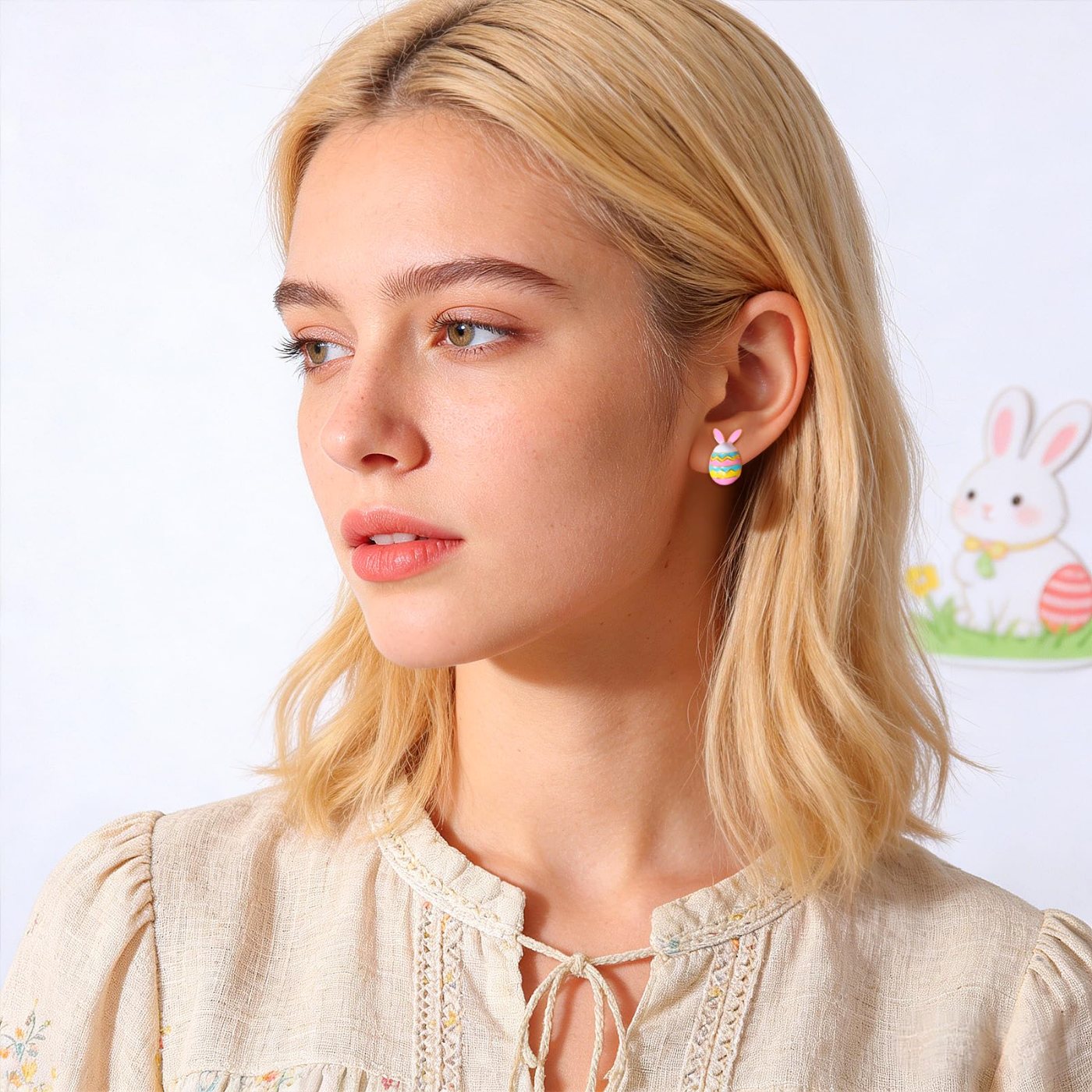 YUJIE Bunny Egg Stud Earrings, Pastel Egg, view 3