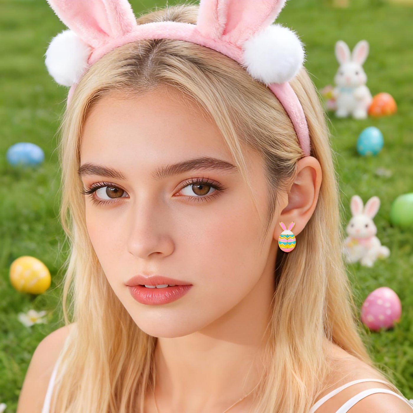 YUJIE Bunny Egg Stud Earrings, Bunny Ears, second view