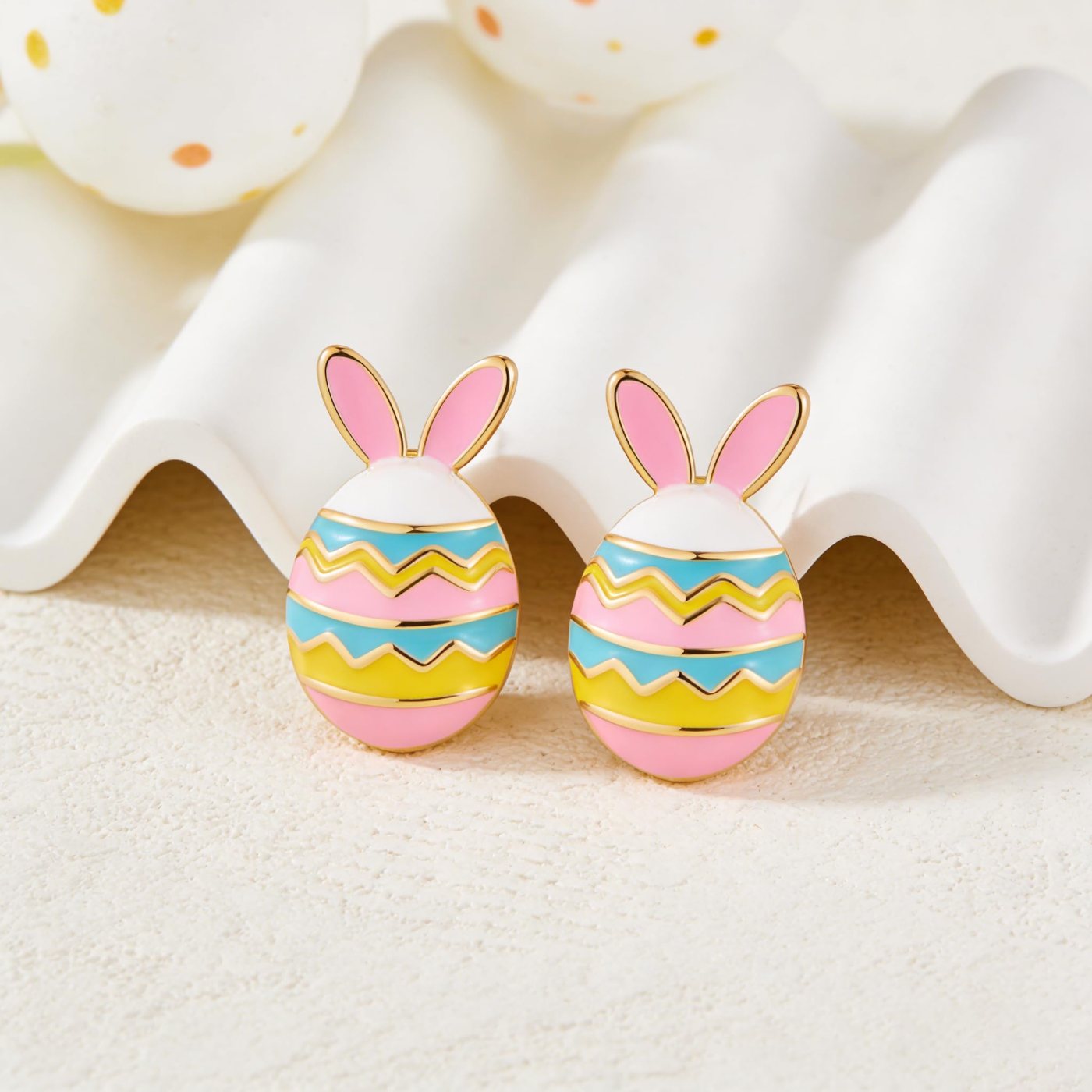 YUJIE Bunny Egg Stud Earrings, Bunny Ears, view 5