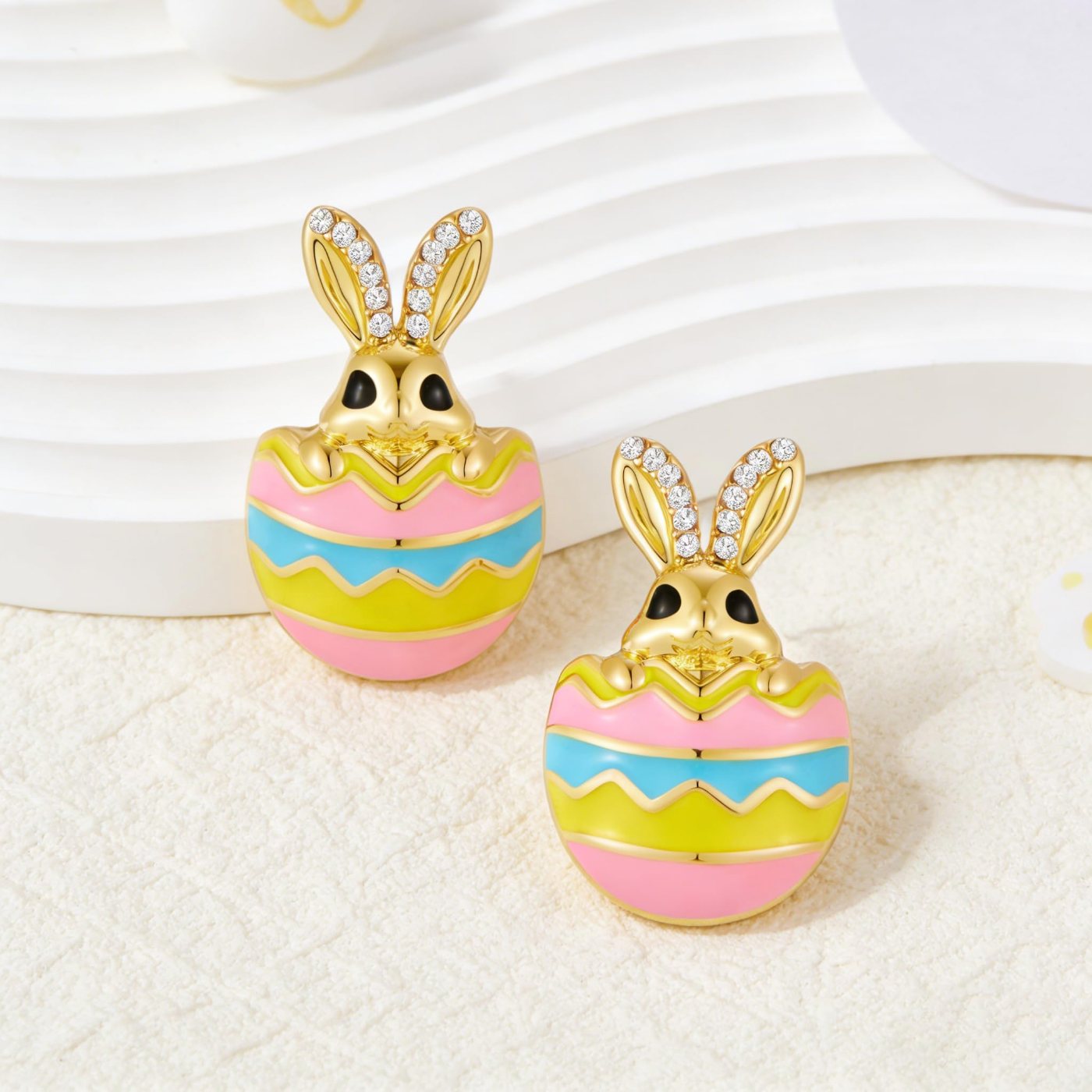 YUJIE Bunny Egg Stud Earrings, Rabbit In Egg, view 5