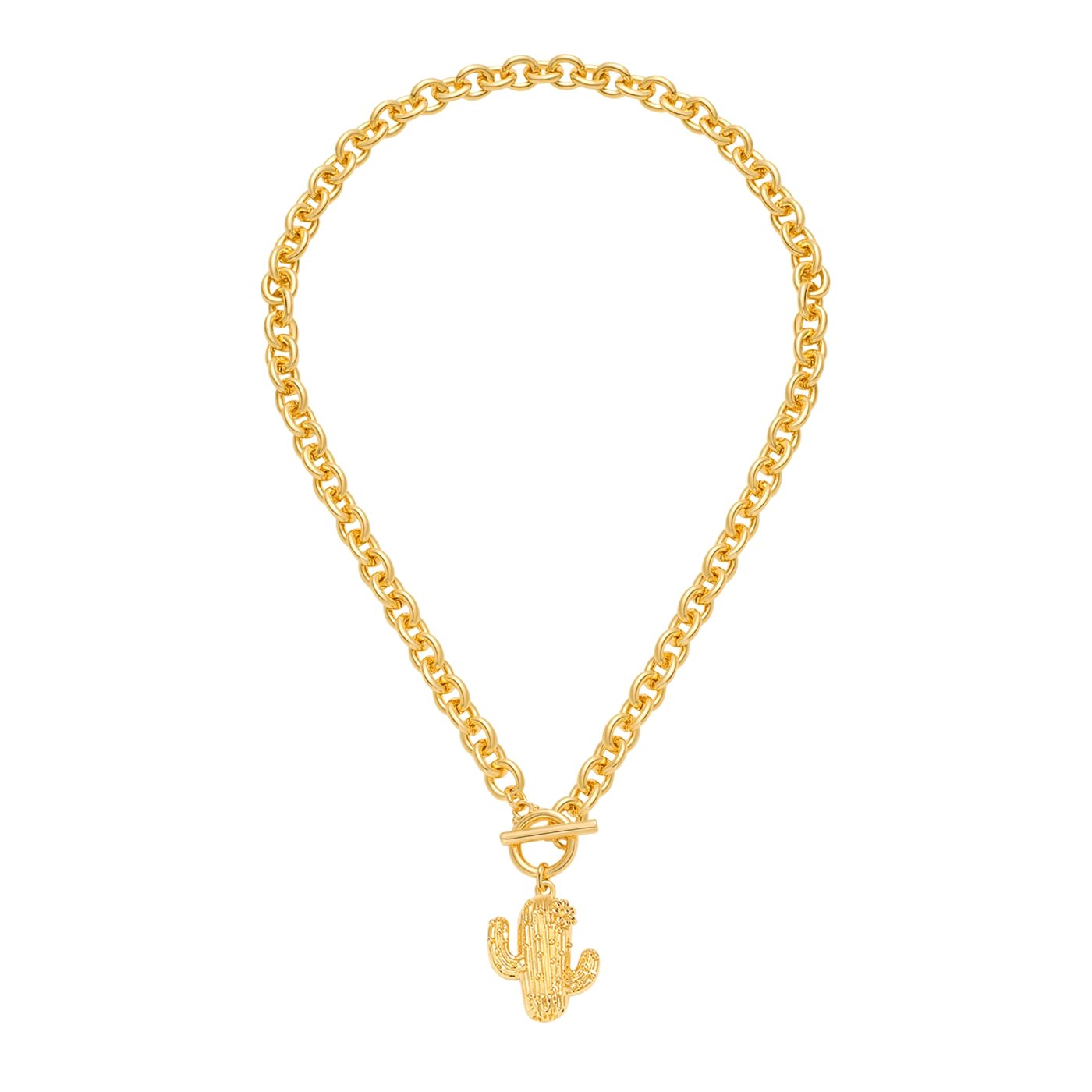 YUJIE Cactus Pendant Necklace, gold tone