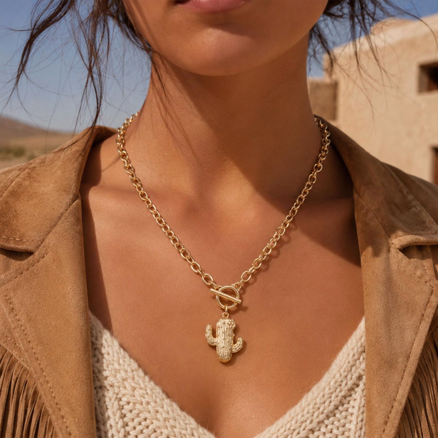 YUJIE Cactus Pendant Necklace, view 3