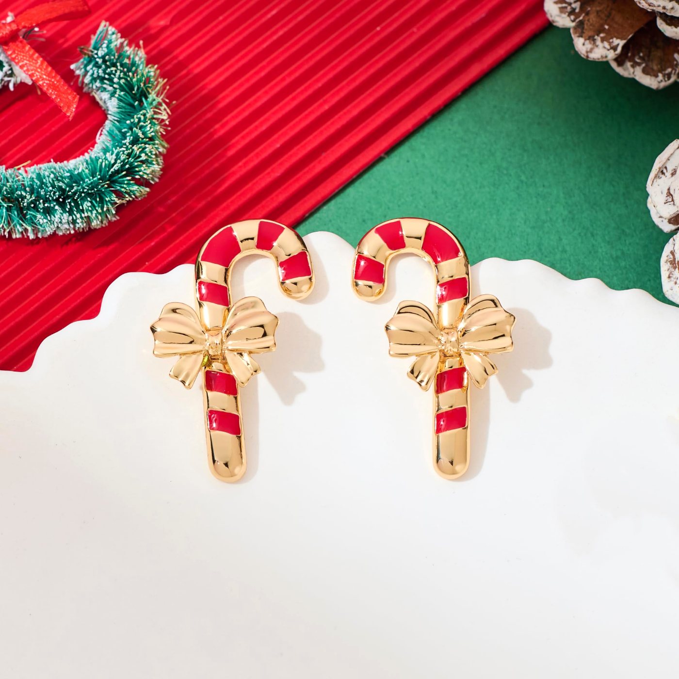 YUJIE Candy Cane Stud Earrings, second view