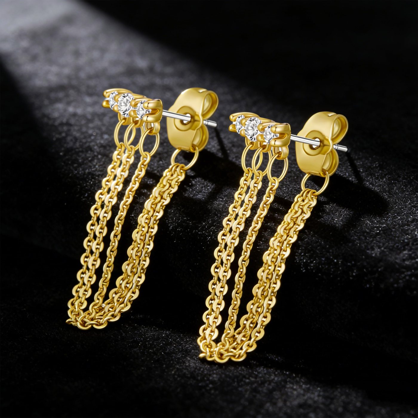 YUJIE Chain Drop Earrings, Triple Chain, view 5