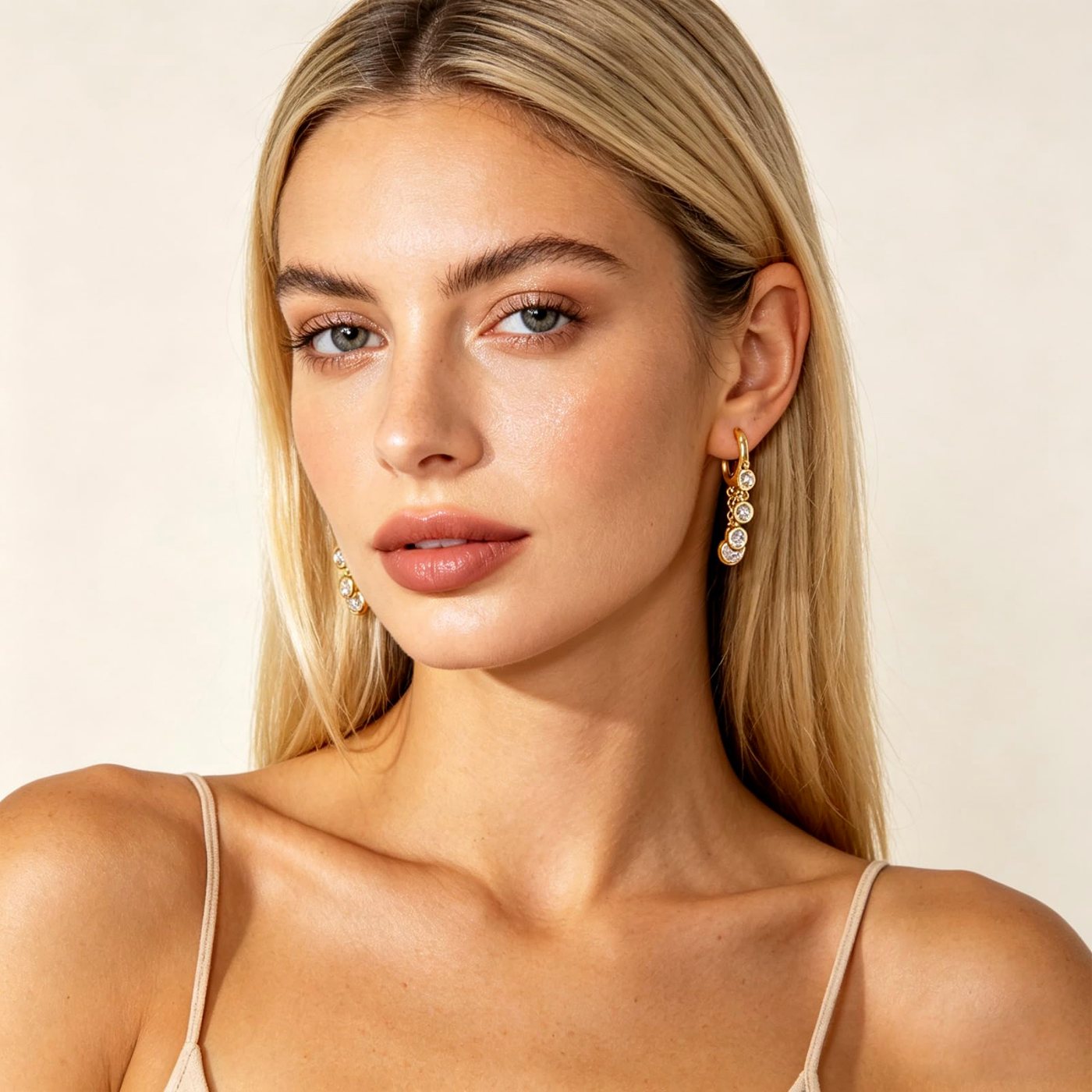 YUJIE Chain Drop Earrings, Bezel Set, second view