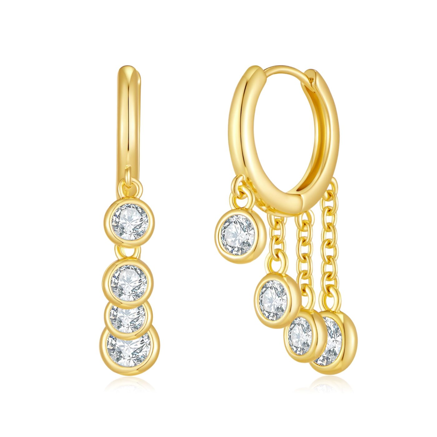YUJIE Chain Drop Earrings, Bezel Set, gold tone