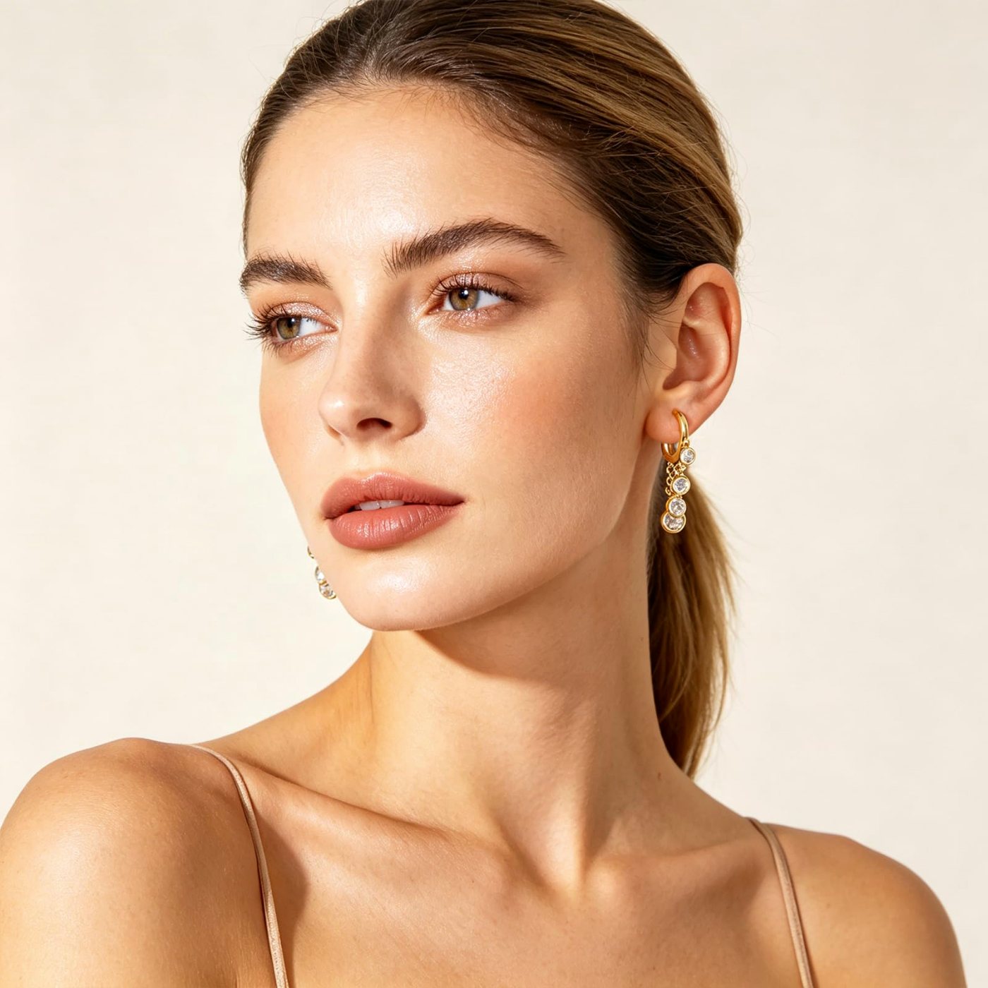YUJIE Chain Drop Earrings, Bezel Set, view 4