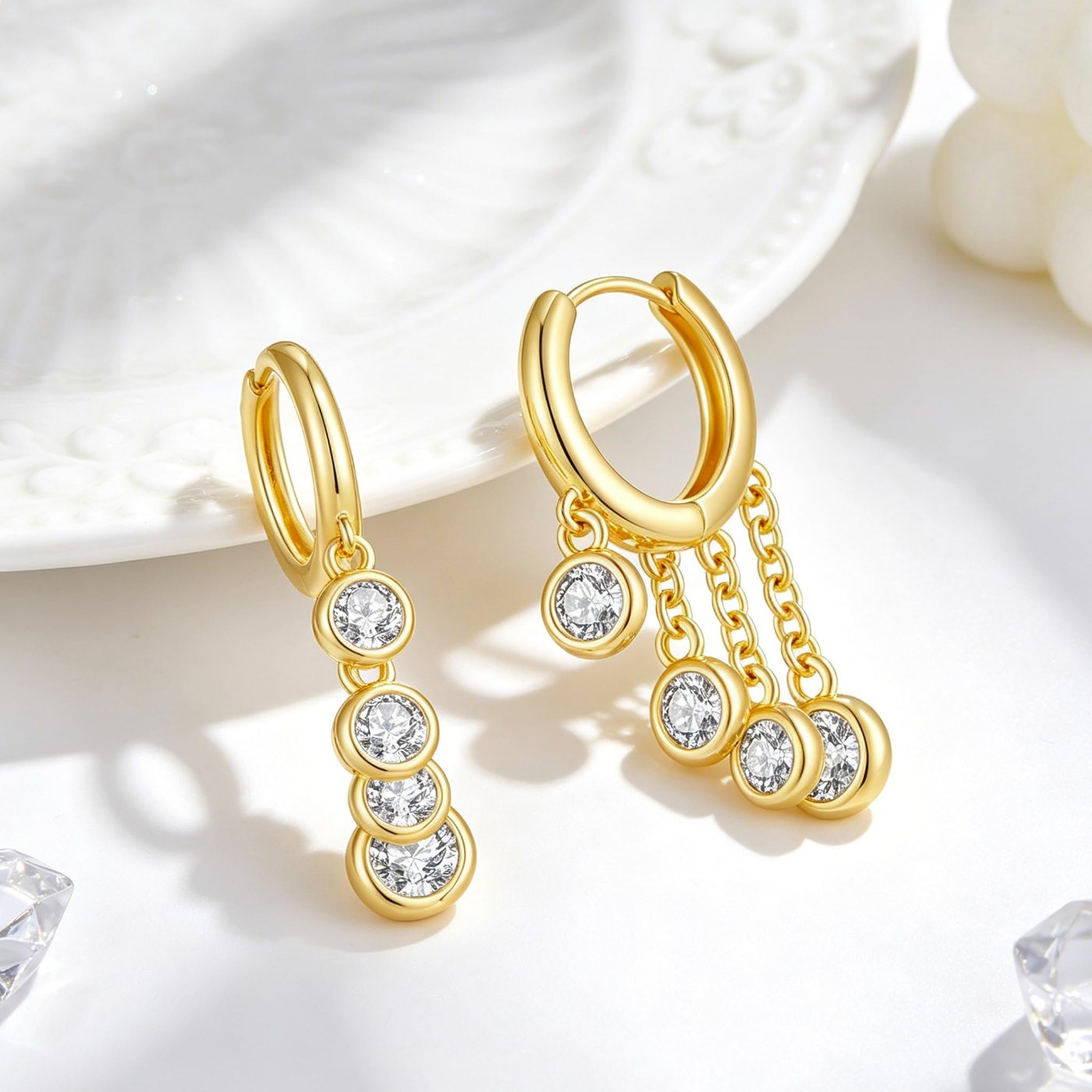 YUJIE Chain Drop Earrings, Bezel Set, view 5