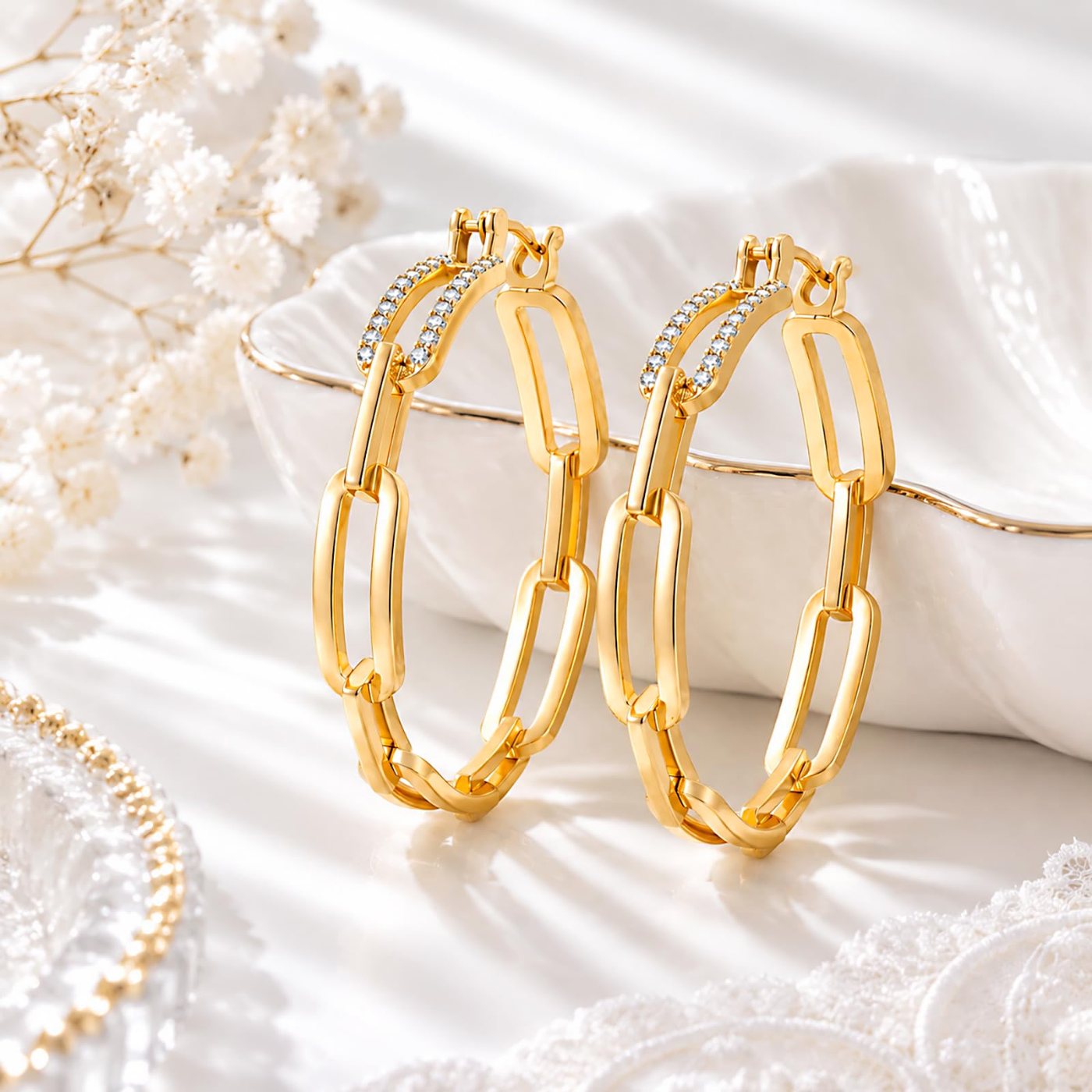 YUJIE Chain Hoop Earrings, view 3