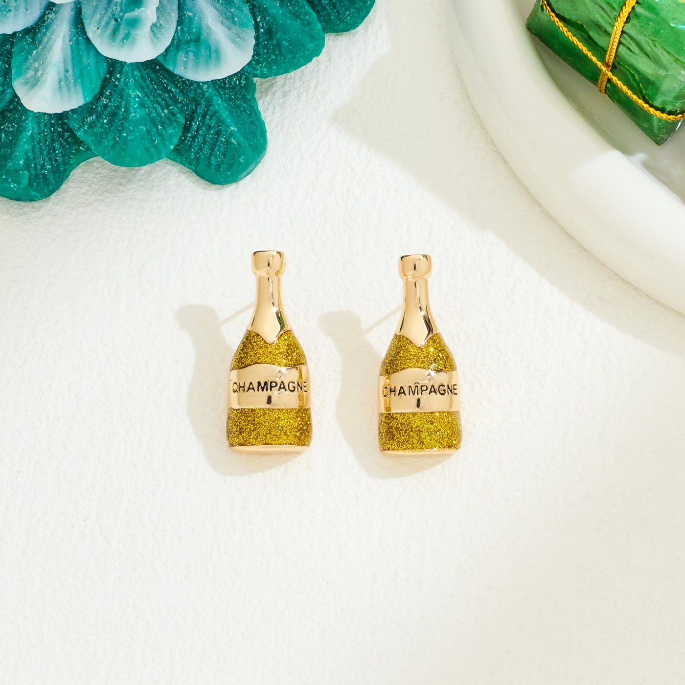 YUJIE Champagne Bottle Stud Earrings, second view