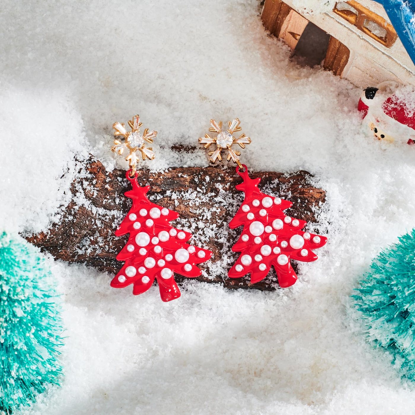 YUJIE Christmas Tree Drop Earrings, Snowflake Topper, second view