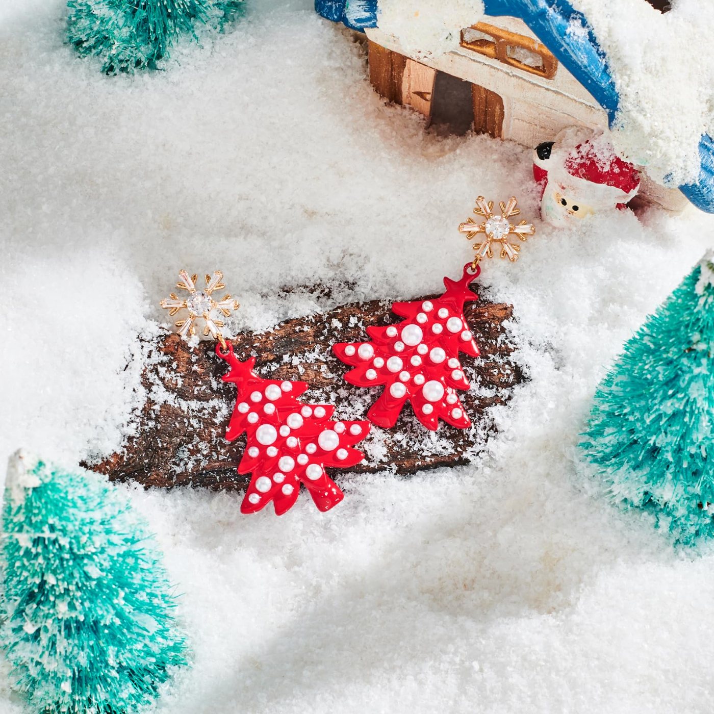YUJIE Christmas Tree Drop Earrings, Snowflake Topper, view 3