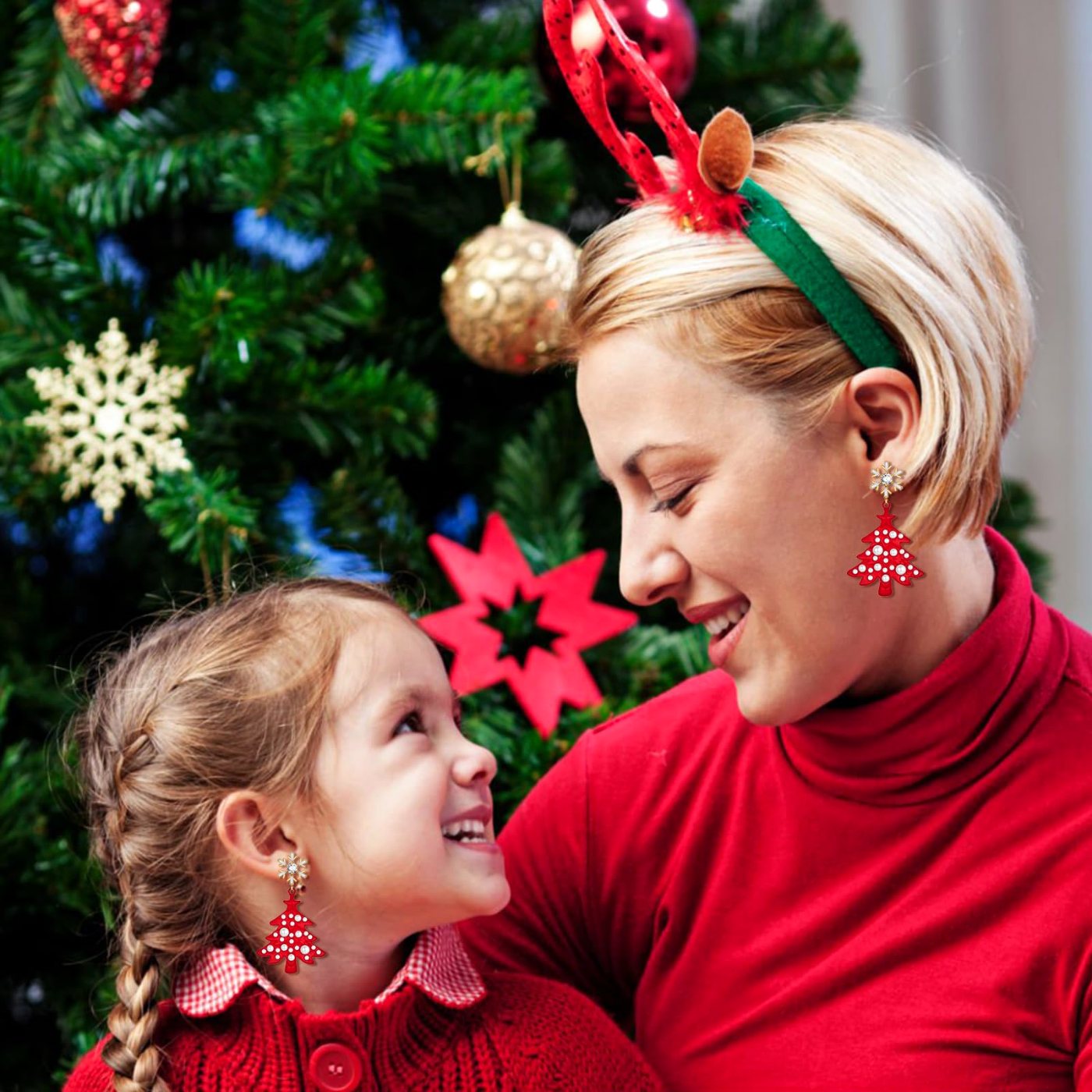 YUJIE Christmas Tree Drop Earrings, Snowflake Topper, view 4
