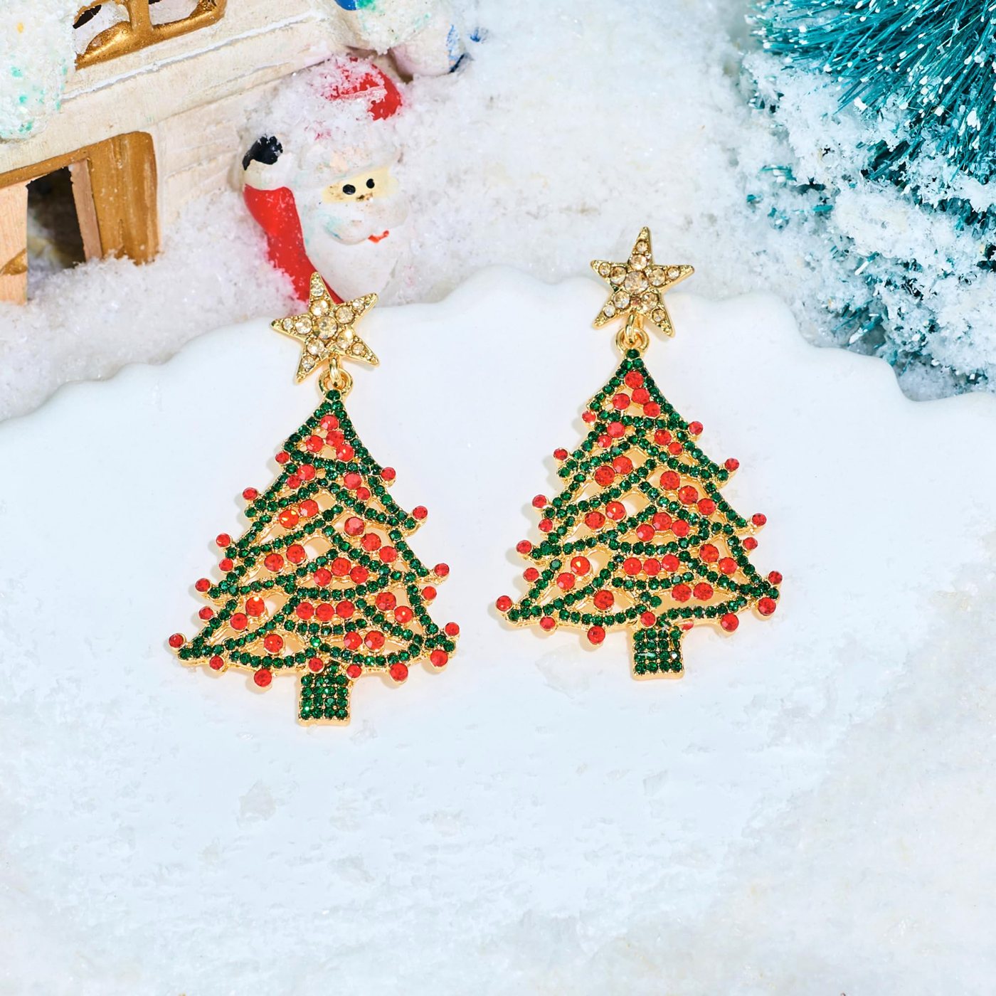 YUJIE Christmas Tree Drop Earrings, Star Topper, view 5