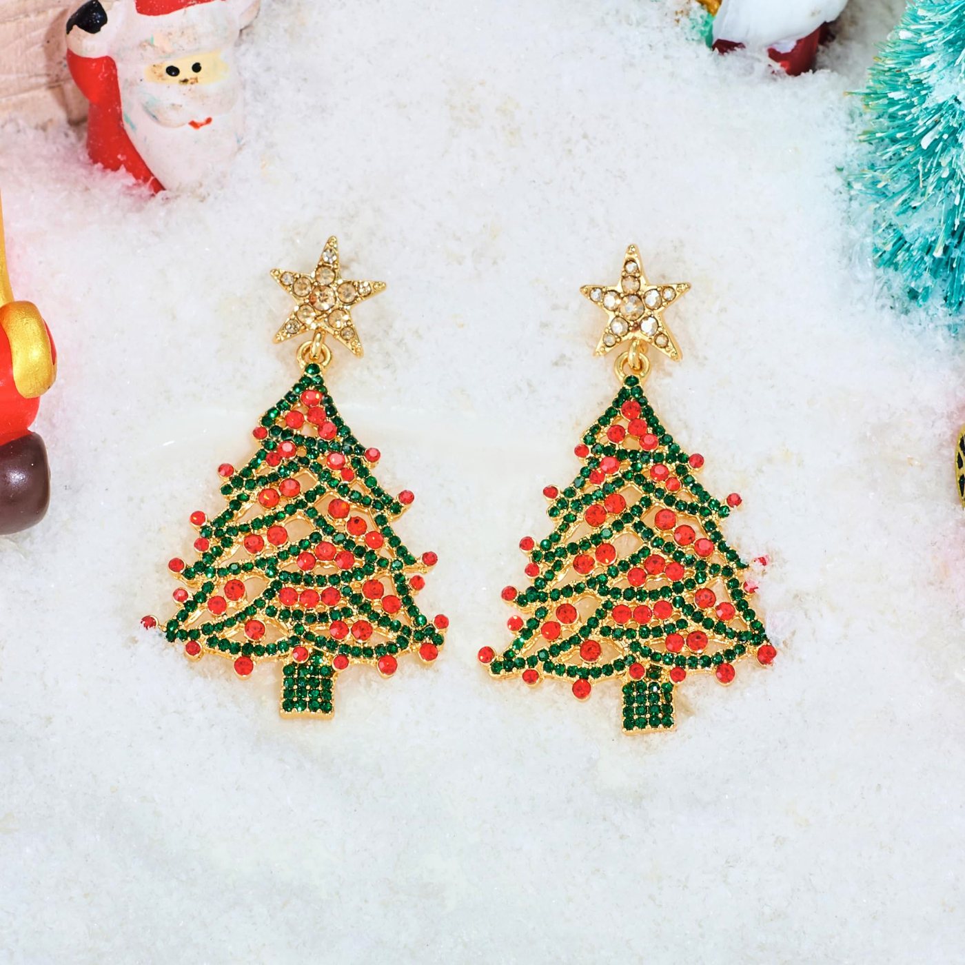 YUJIE Christmas Tree Drop Earrings, Star Topper, view 6