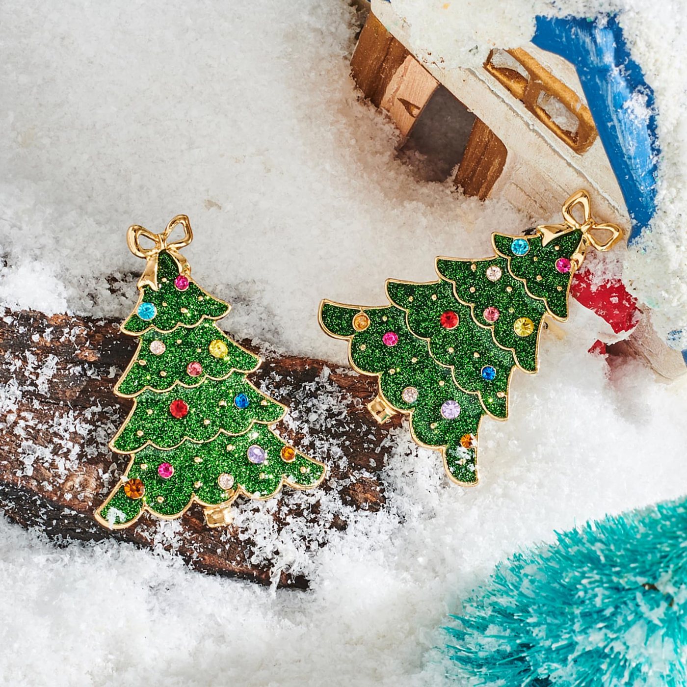 YUJIE Christmas Tree Drop Earrings, Bow Topper, view 3