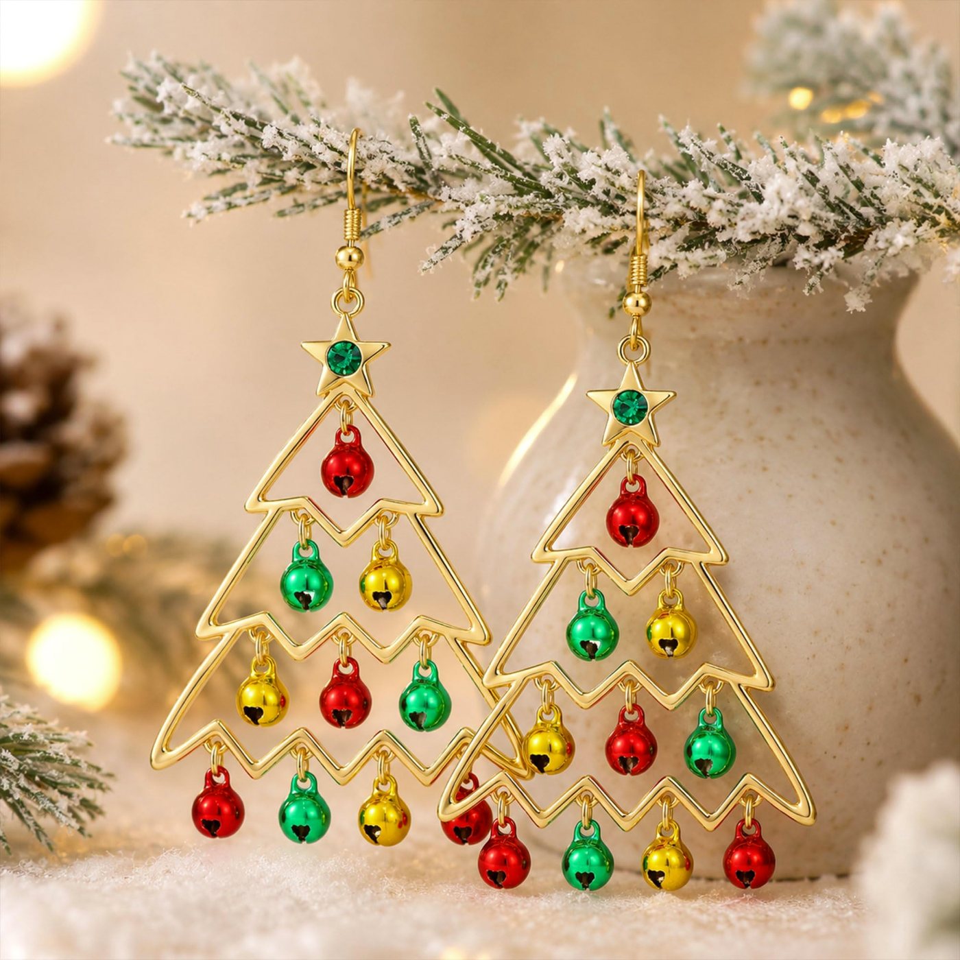 YUJIE Christmas Tree Drop Earrings, Jingle Bells, view 5