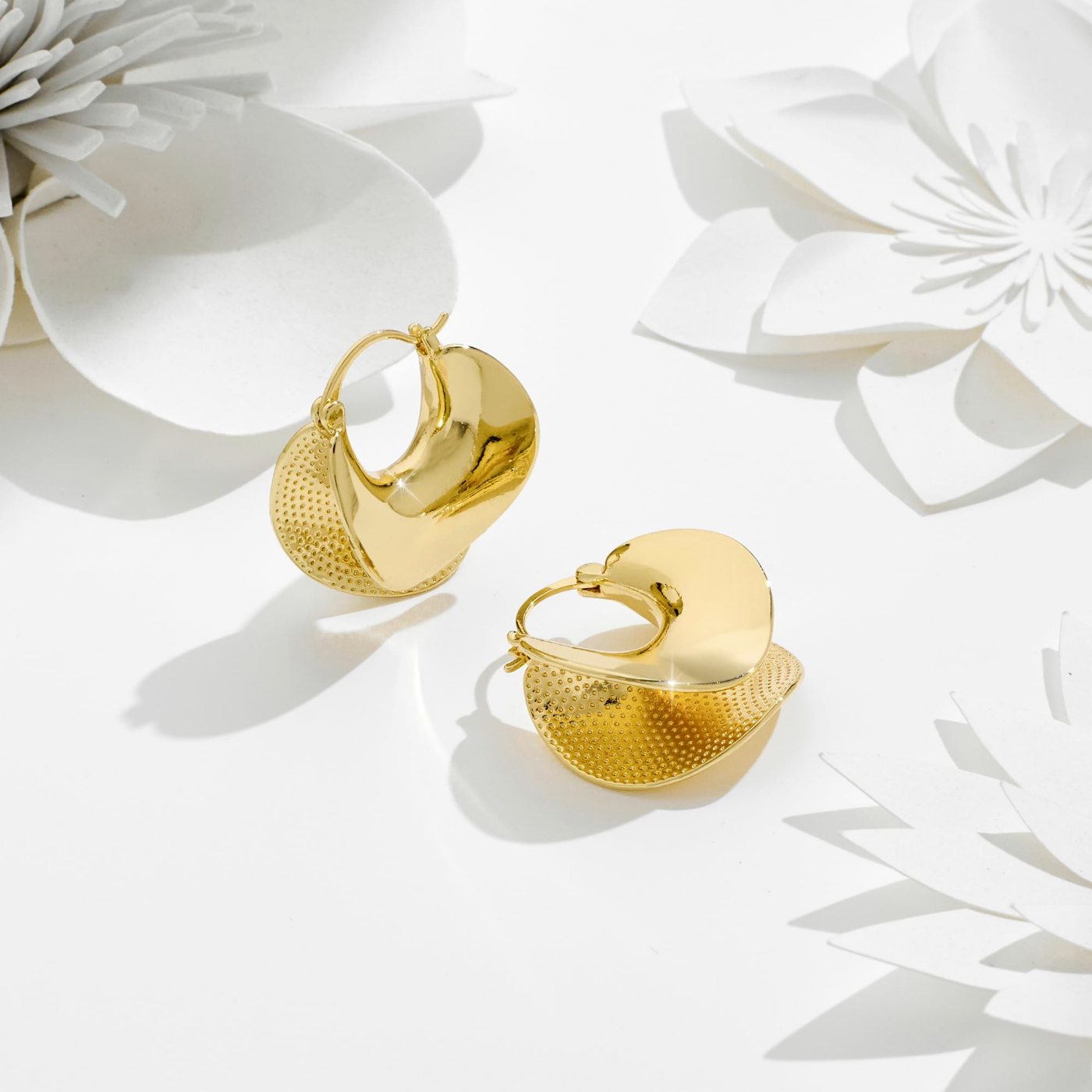 YUJIE Chunky Hoops, Textured Gold, gold tone