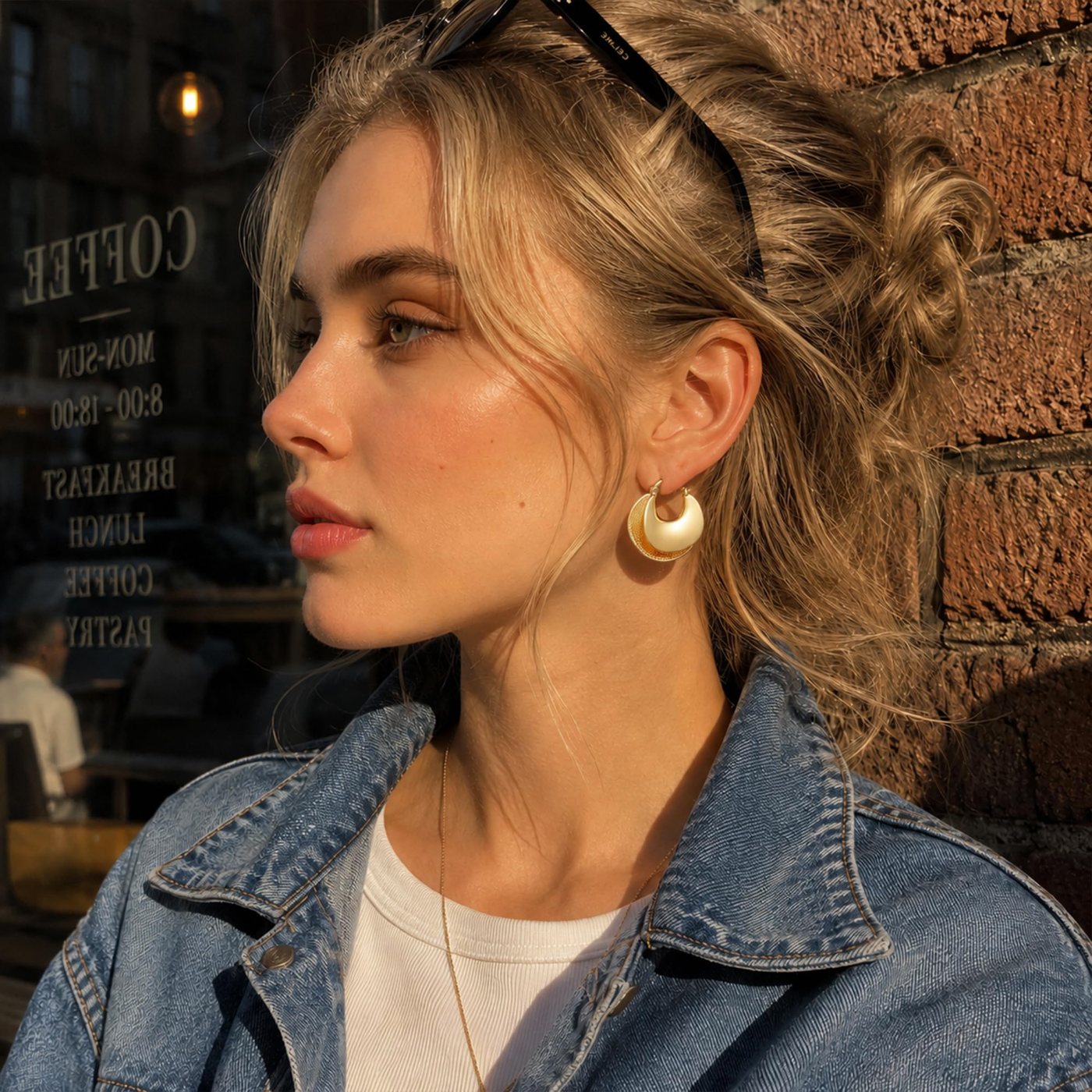 YUJIE Chunky Hoops, Matte Gold, view 3