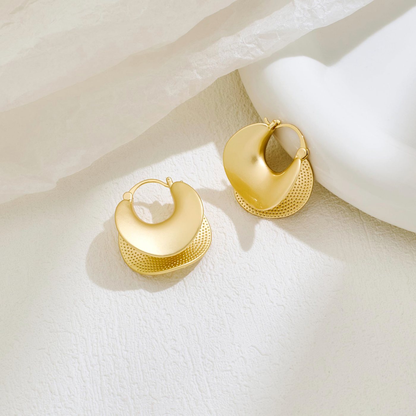 YUJIE Chunky Hoops, Matte Gold, view 5