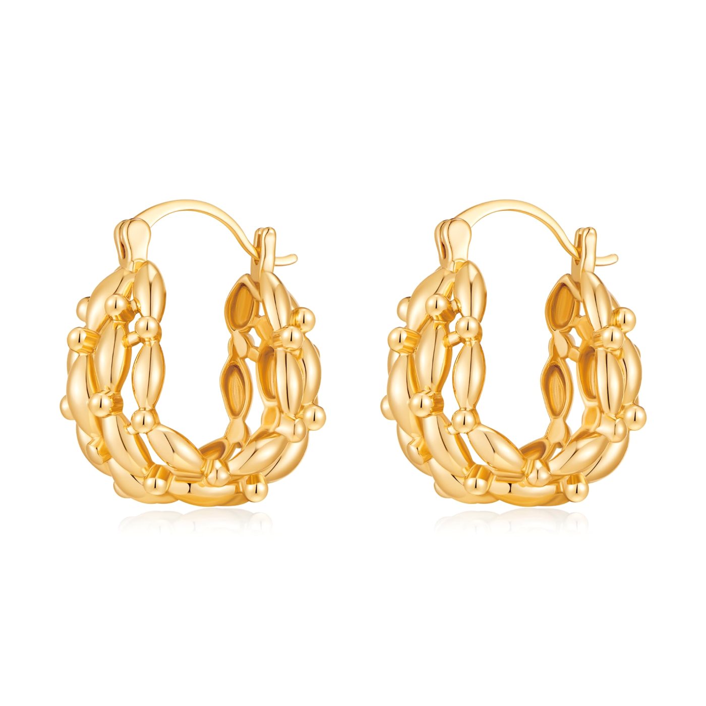 YUJIE Chunky Hoops, Beaded Texture, gold tone