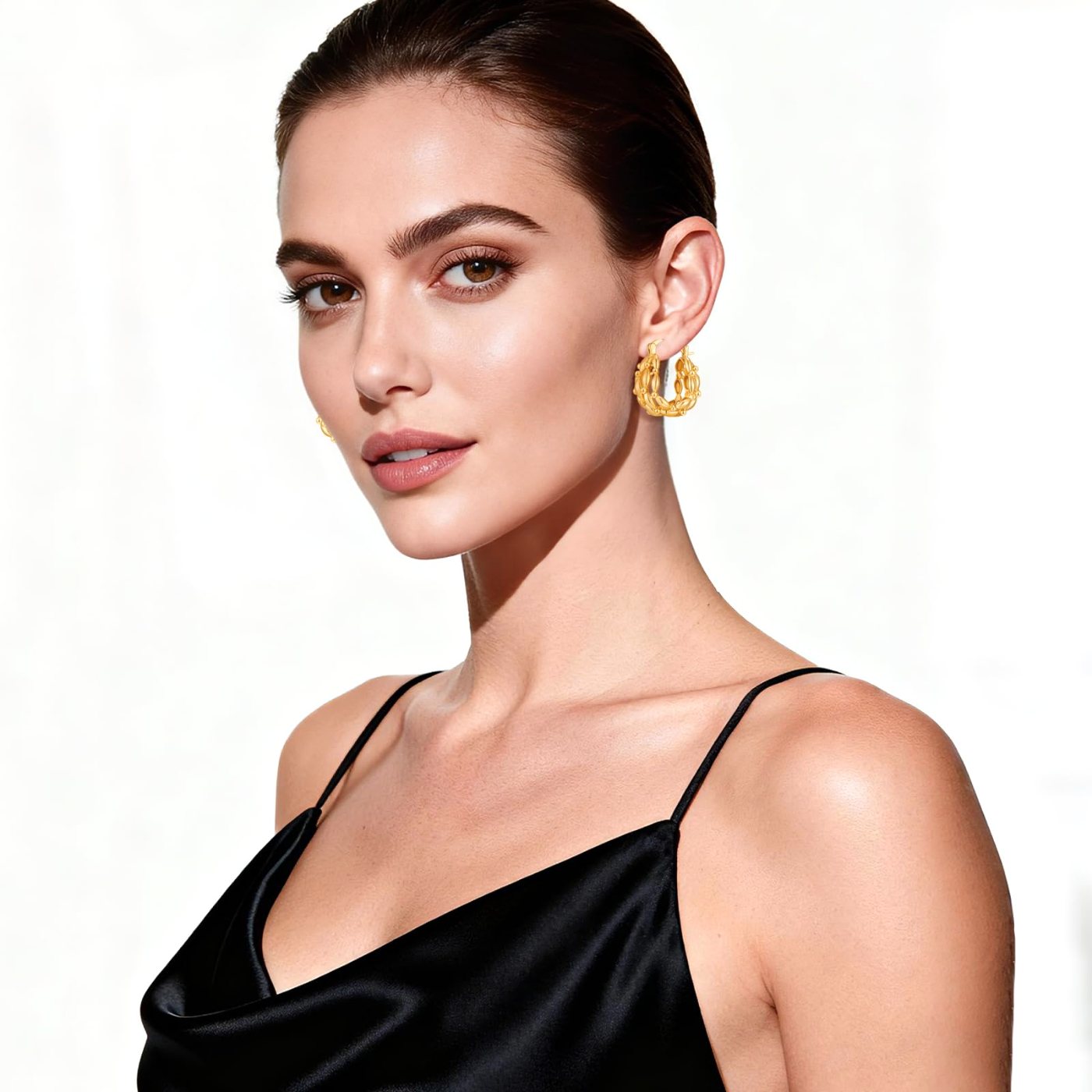 YUJIE Chunky Hoops, Beaded Texture, view 3