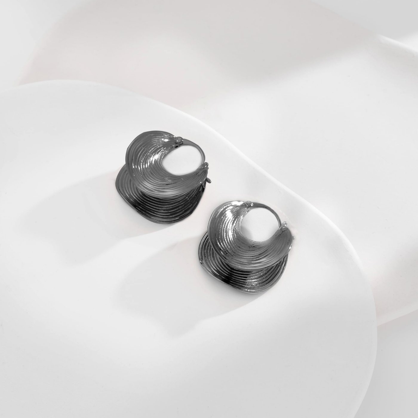 YUJIE Chunky Hoops, Silver Tone, view 5