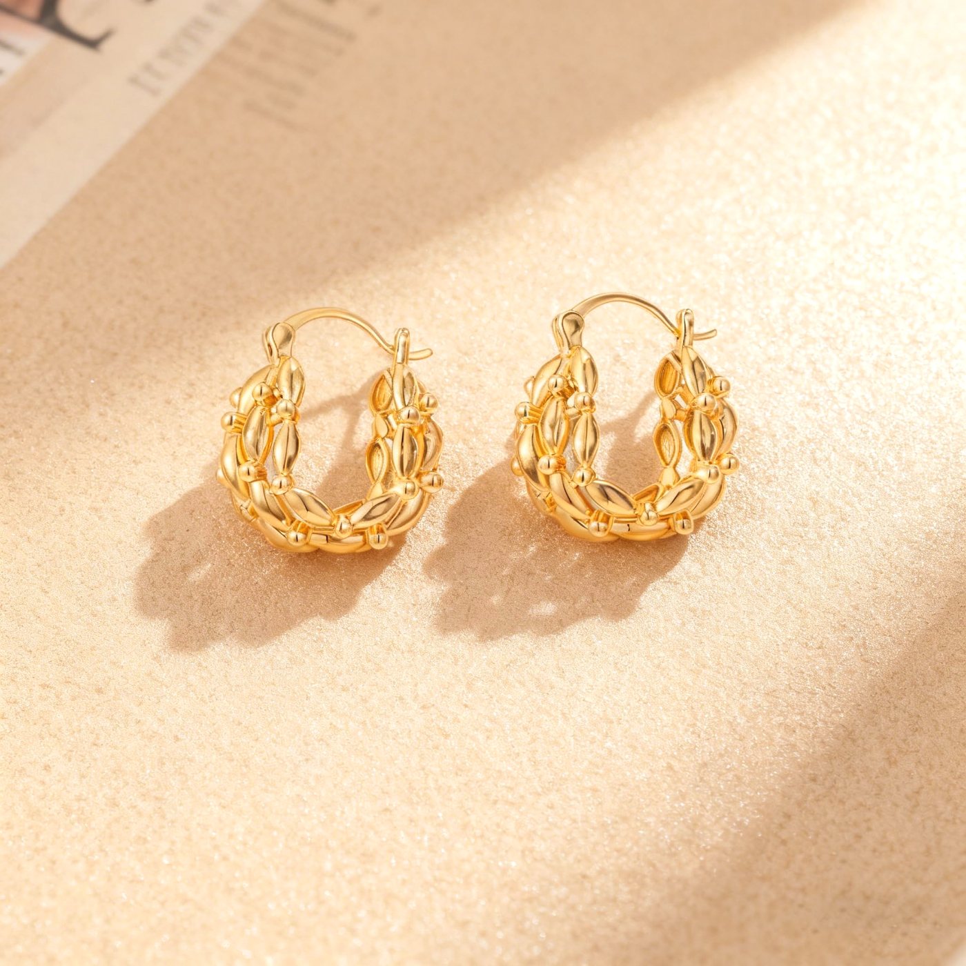 YUJIE Chunky Hoops, Beaded Texture, view 5