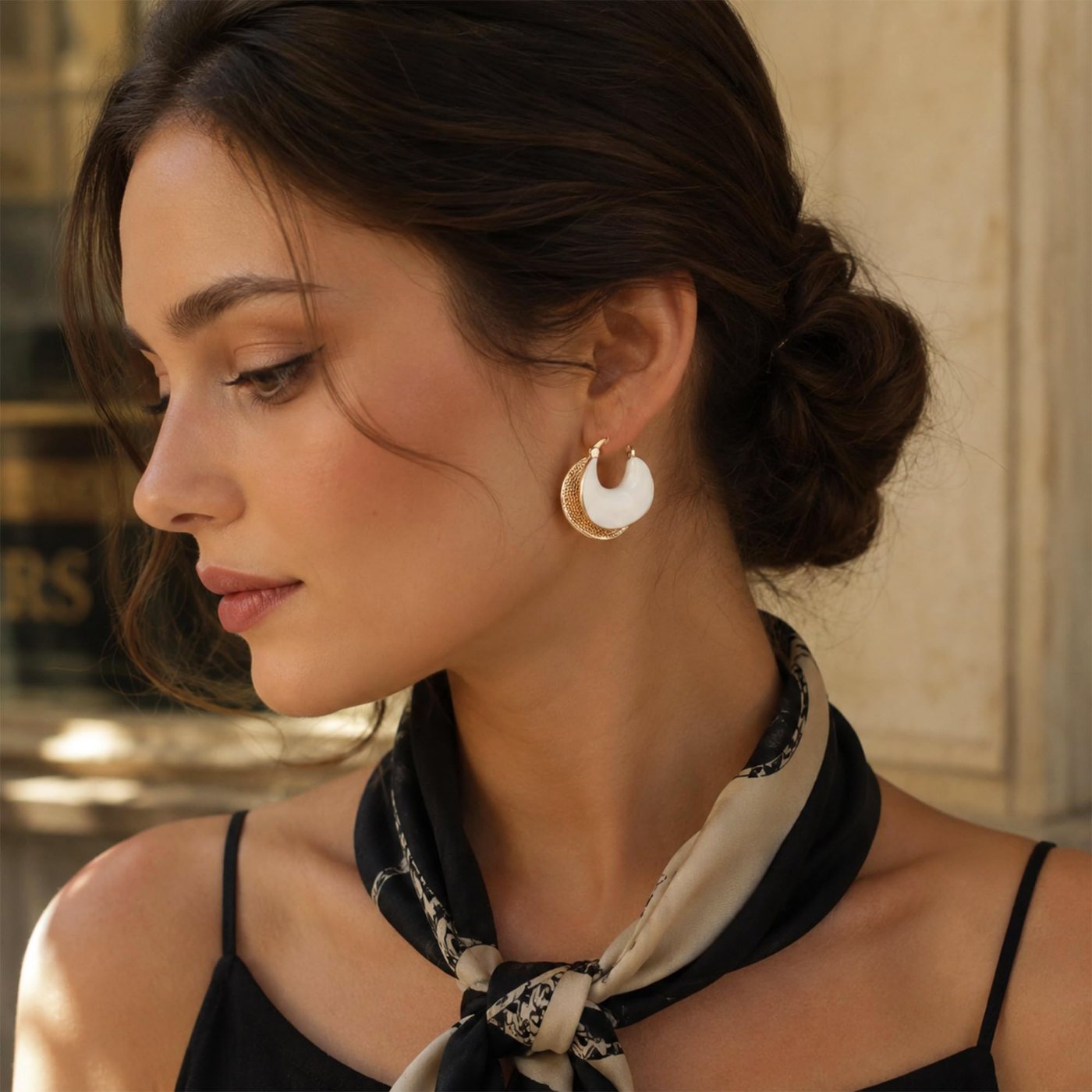 YUJIE Chunky Hoops, Cream White, view 3