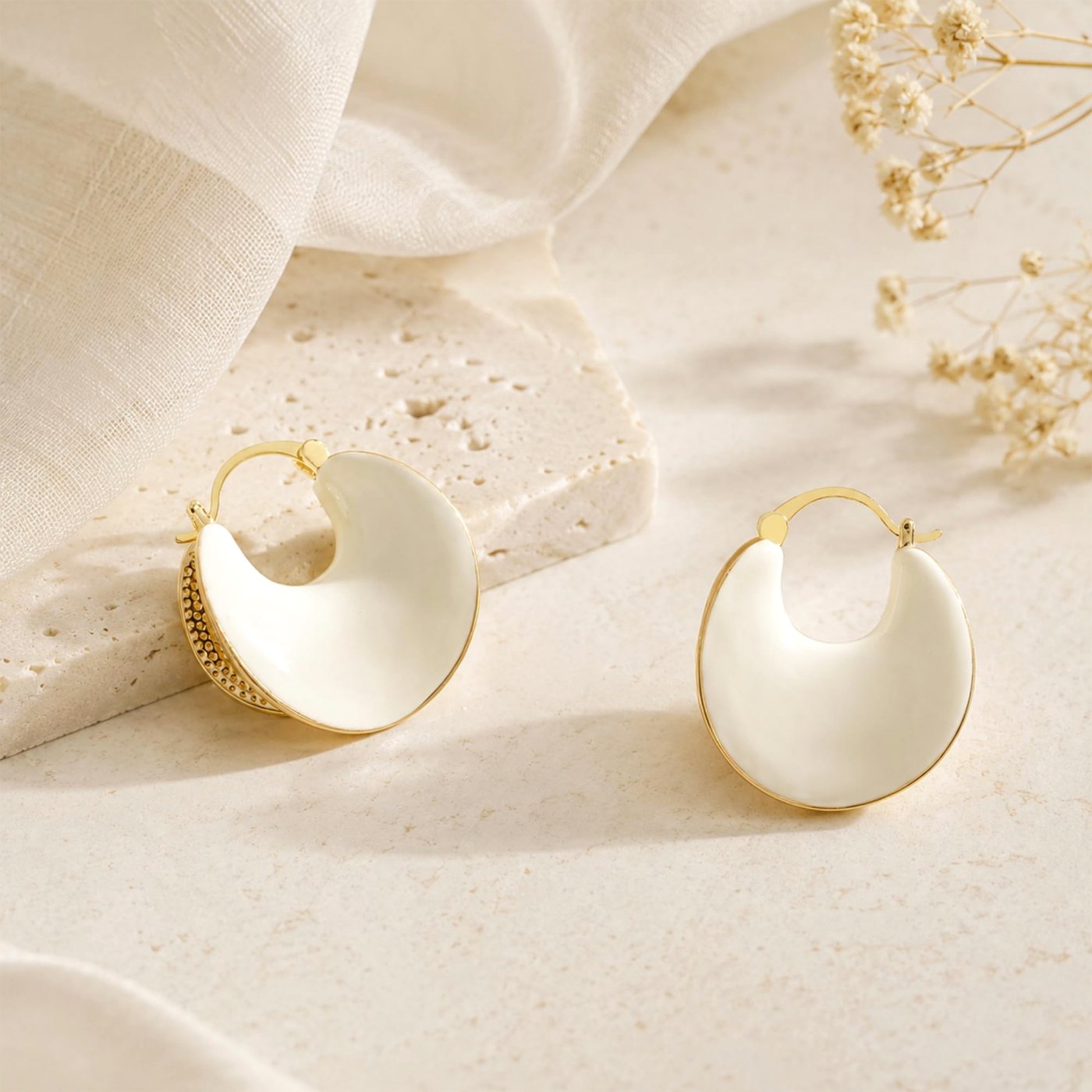 YUJIE Chunky Hoops, Cream White, view 5