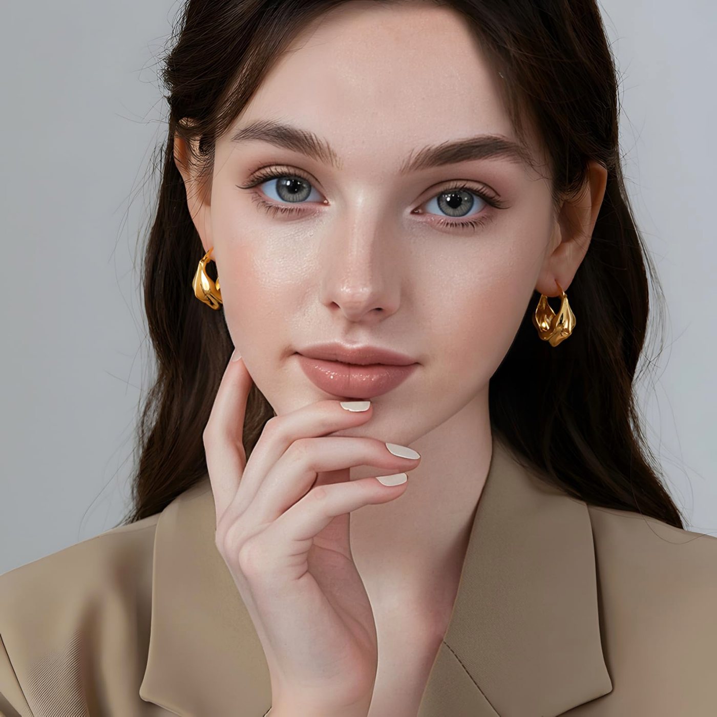 YUJIE Chunky Hoops, Smooth Gold, second view