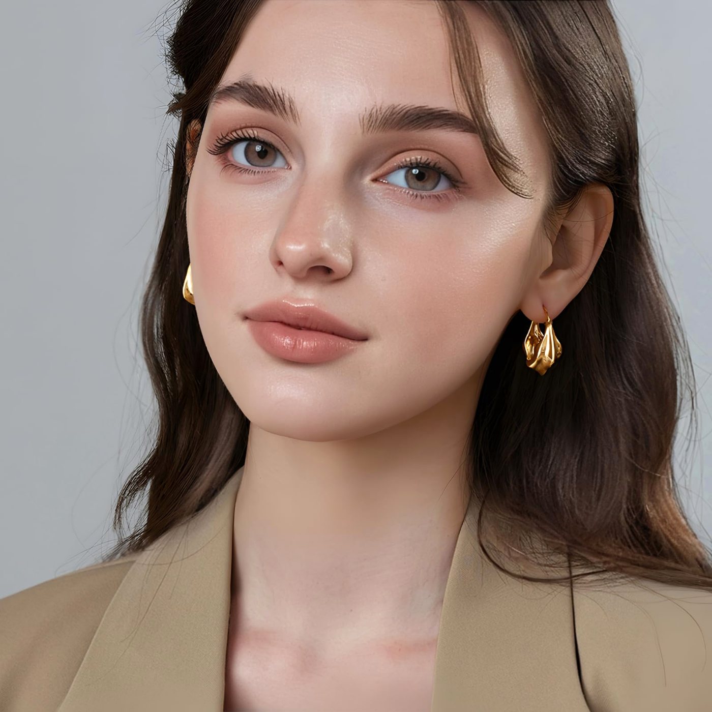 YUJIE Chunky Hoops, Smooth Gold, view 3