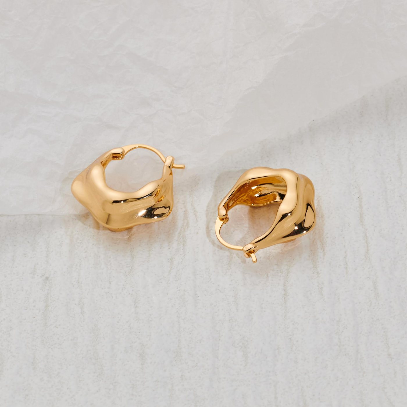 YUJIE Chunky Hoops, Smooth Gold, view 5