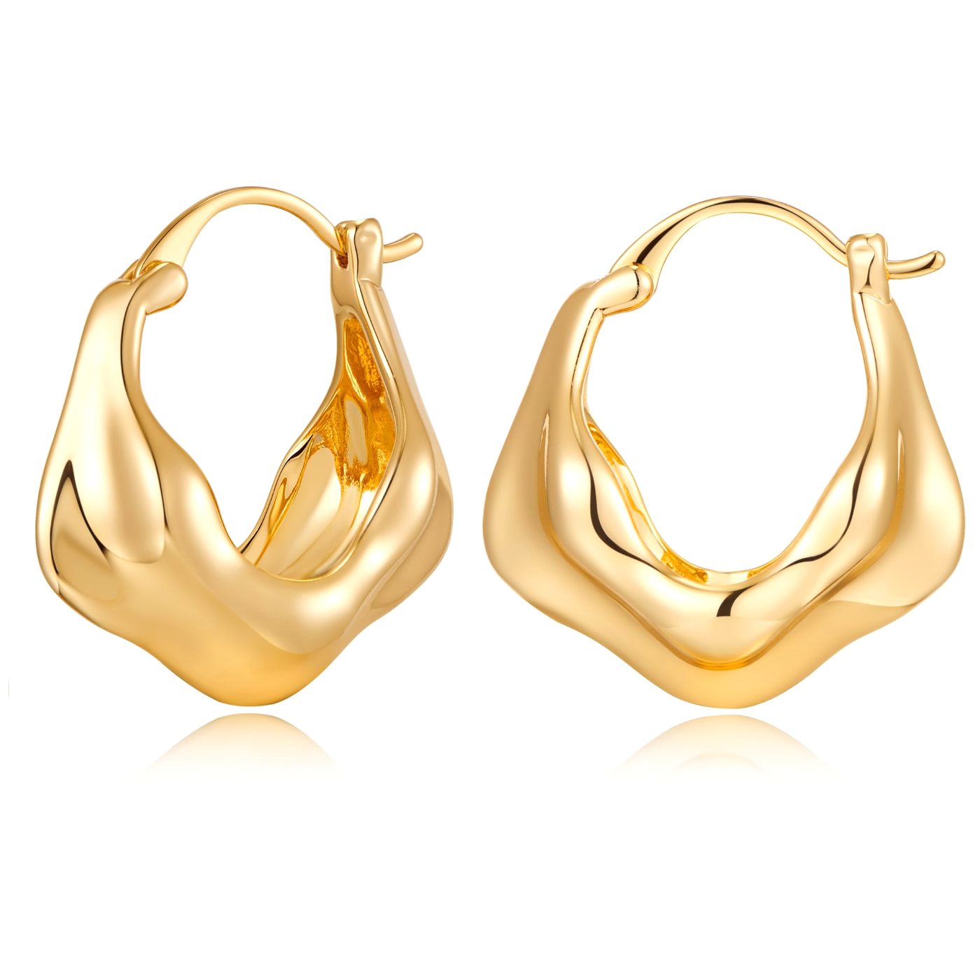 YUJIE Chunky Hoops, Smooth Gold, gold tone