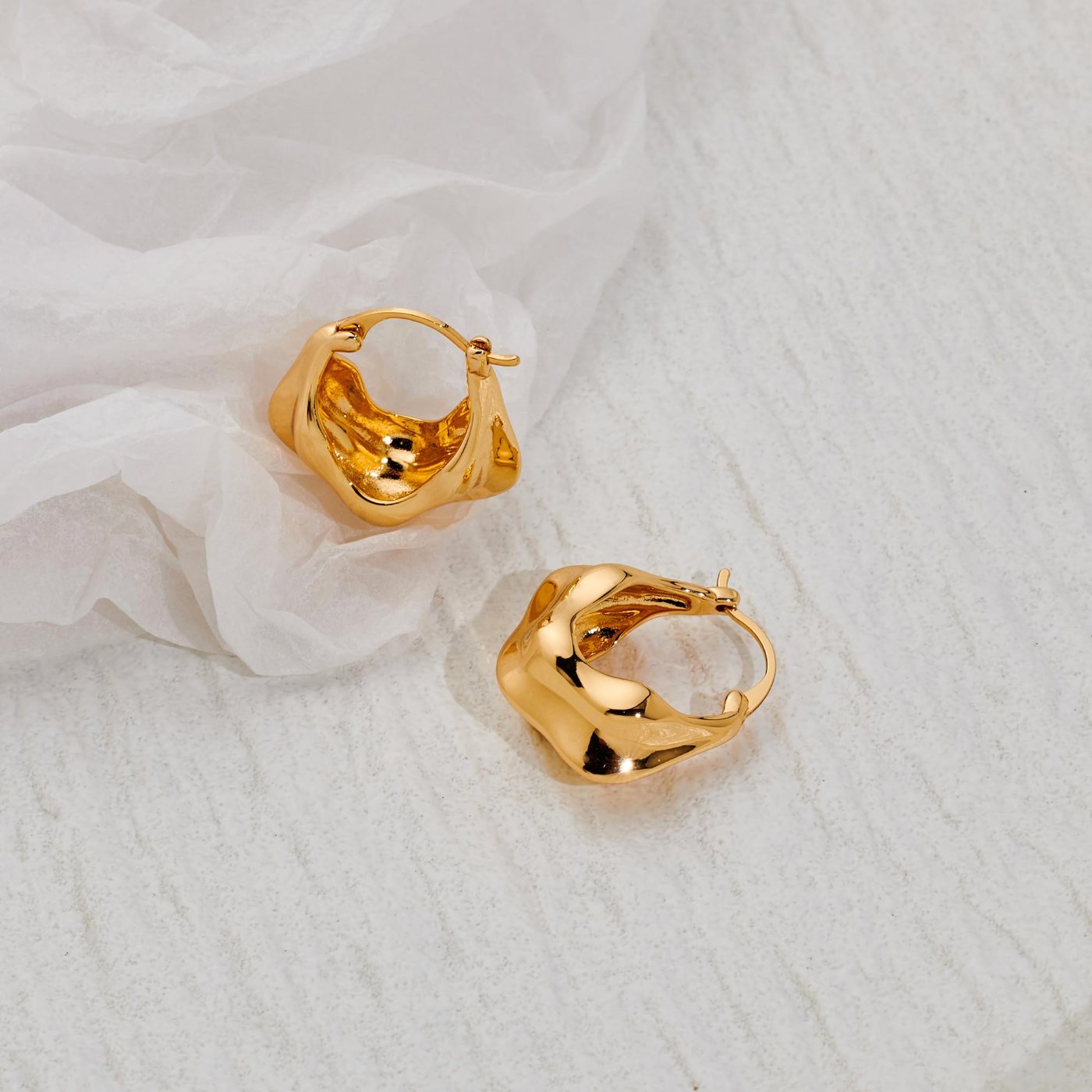 YUJIE Chunky Hoops, Smooth Gold, view 6