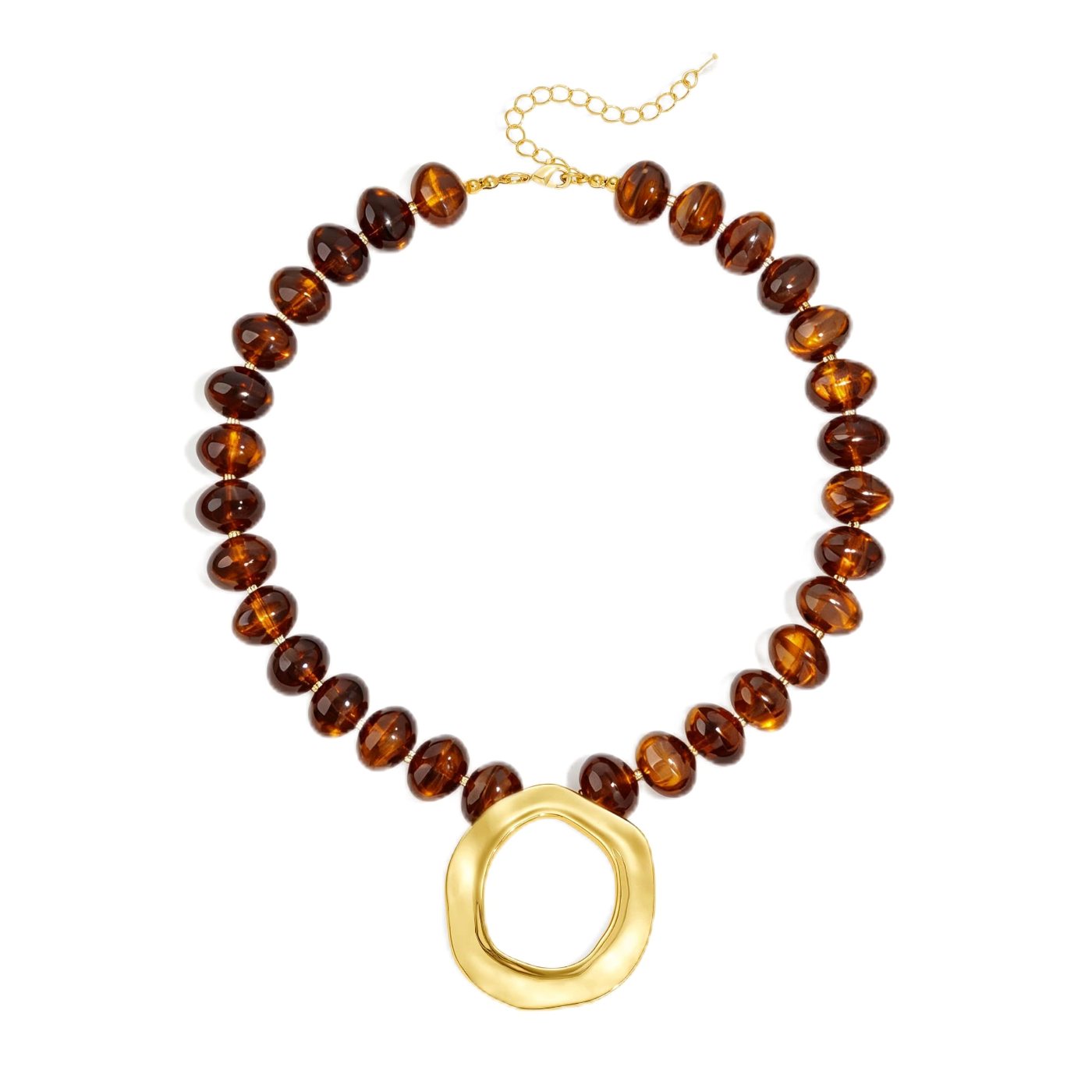 YUJIE Circle Pendant Necklace, Dark Brown Beads, color