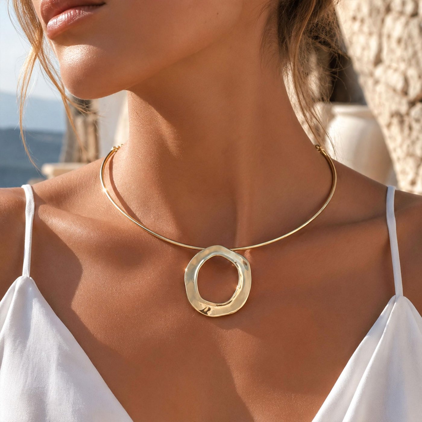YUJIE Circle Pendant Necklace, Metal Chain, view 3