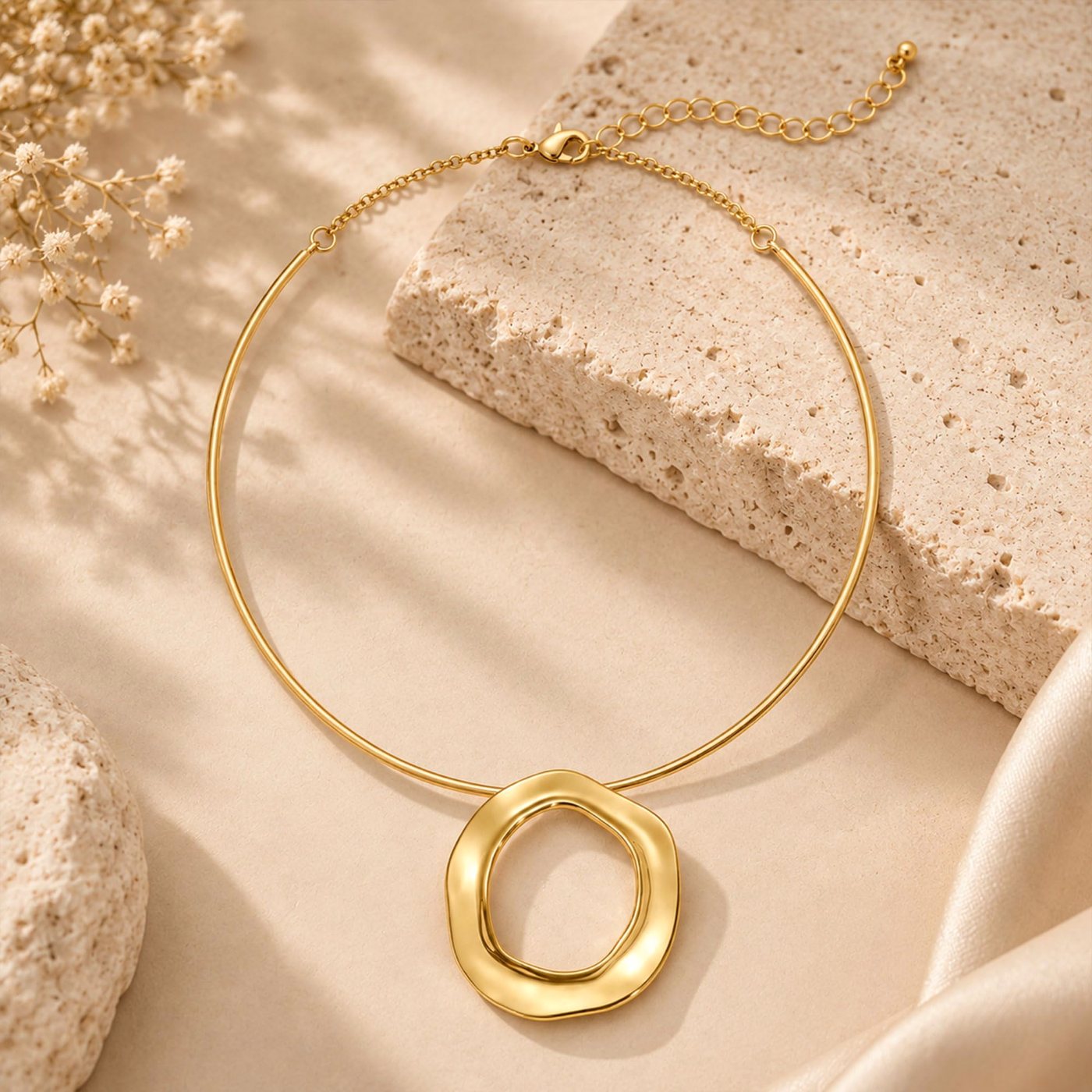 YUJIE Circle Pendant Necklace, Metal Chain, view 4