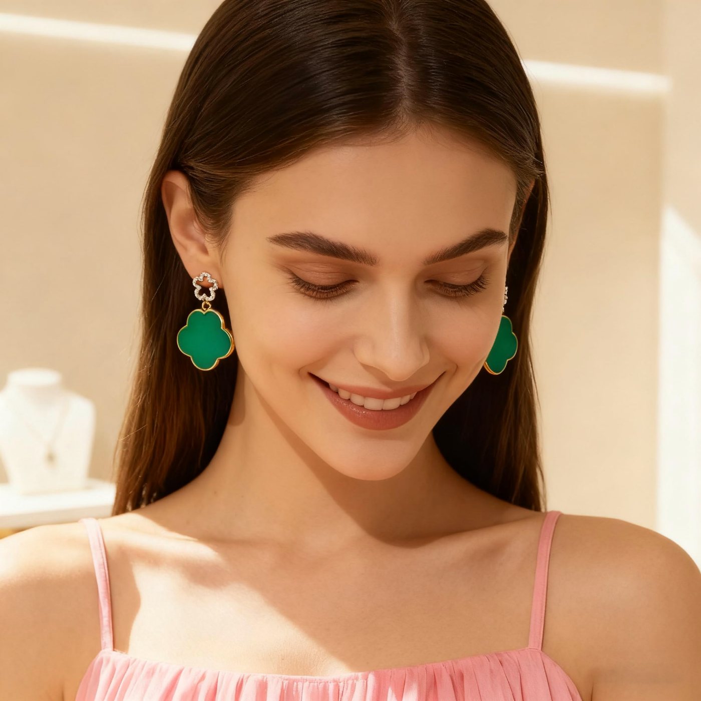 YUJIE Clover Drop Earrings, second view