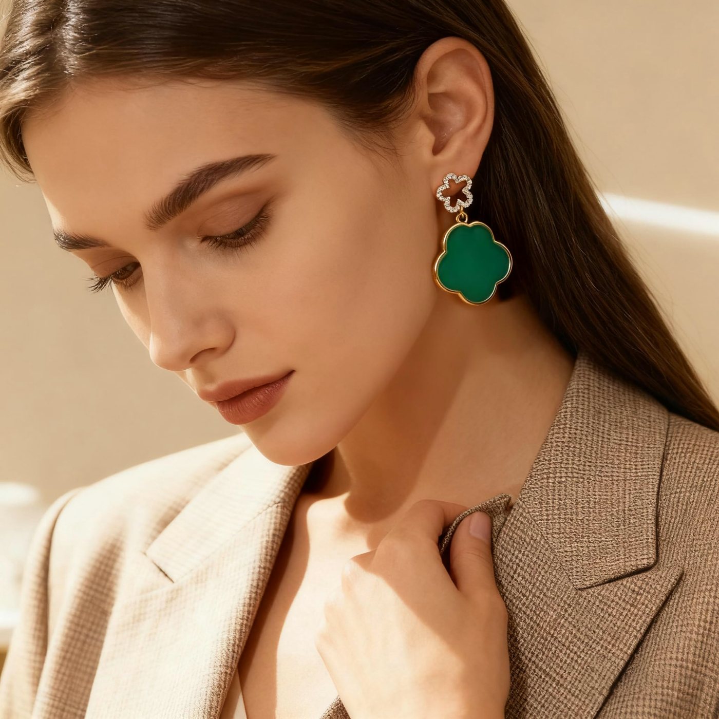 YUJIE Clover Drop Earrings, view 3