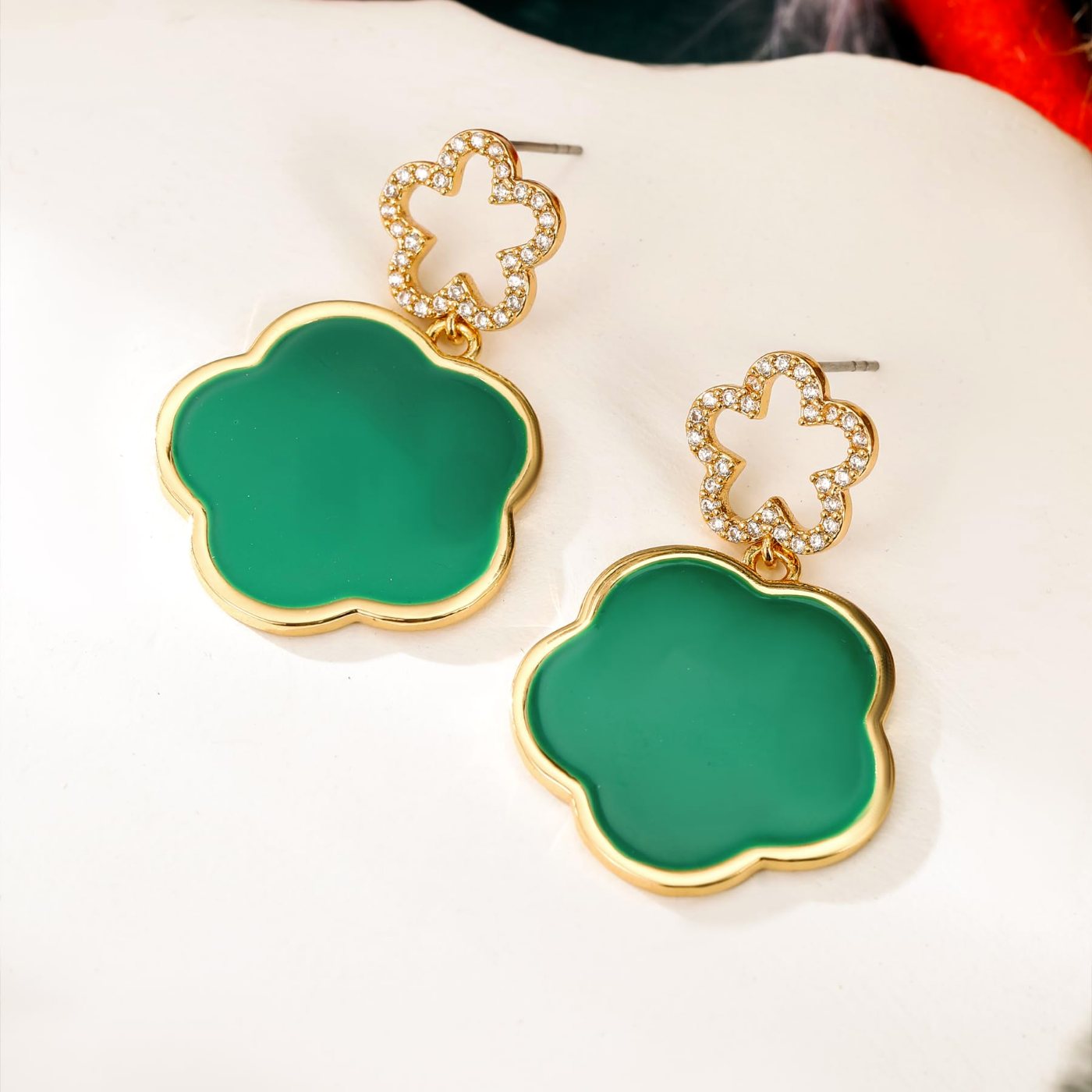 YUJIE Clover Drop Earrings, view 5