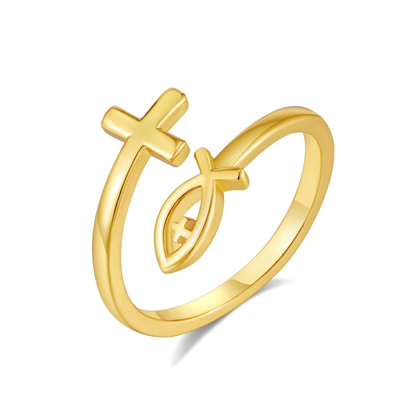 YUJIE Cross Ring, gold tone