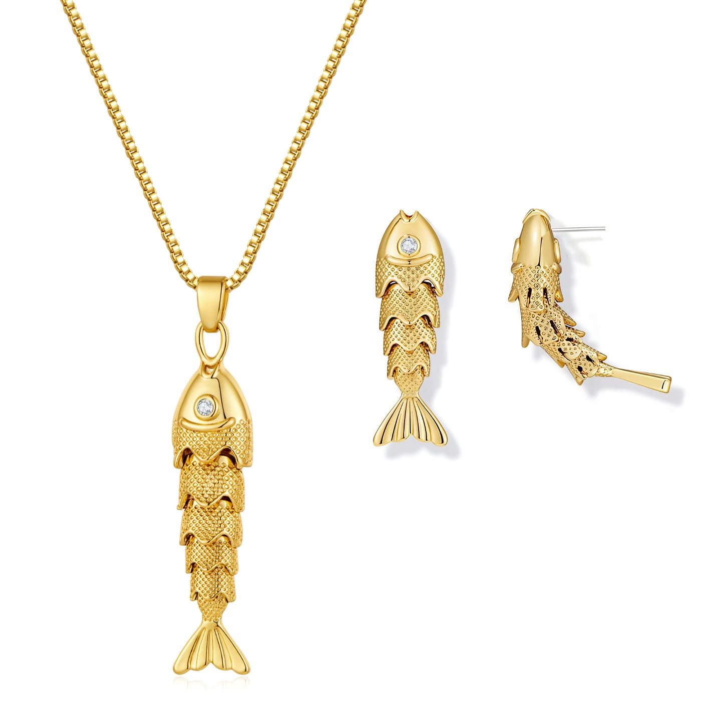 YUJIE Fish Earrings and Necklace, gold tone
