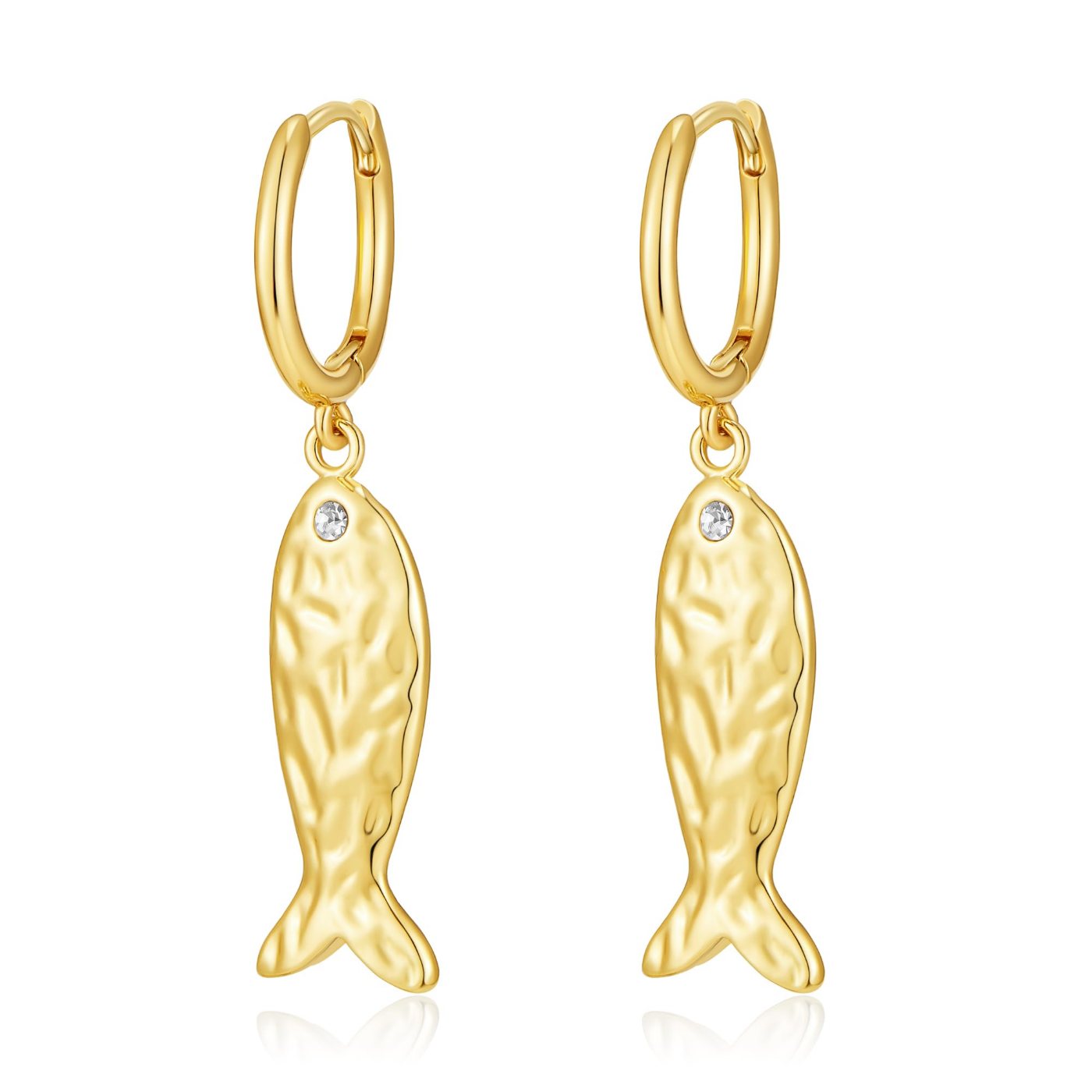YUJIE Fish Huggies, Hammered Texture, gold tone